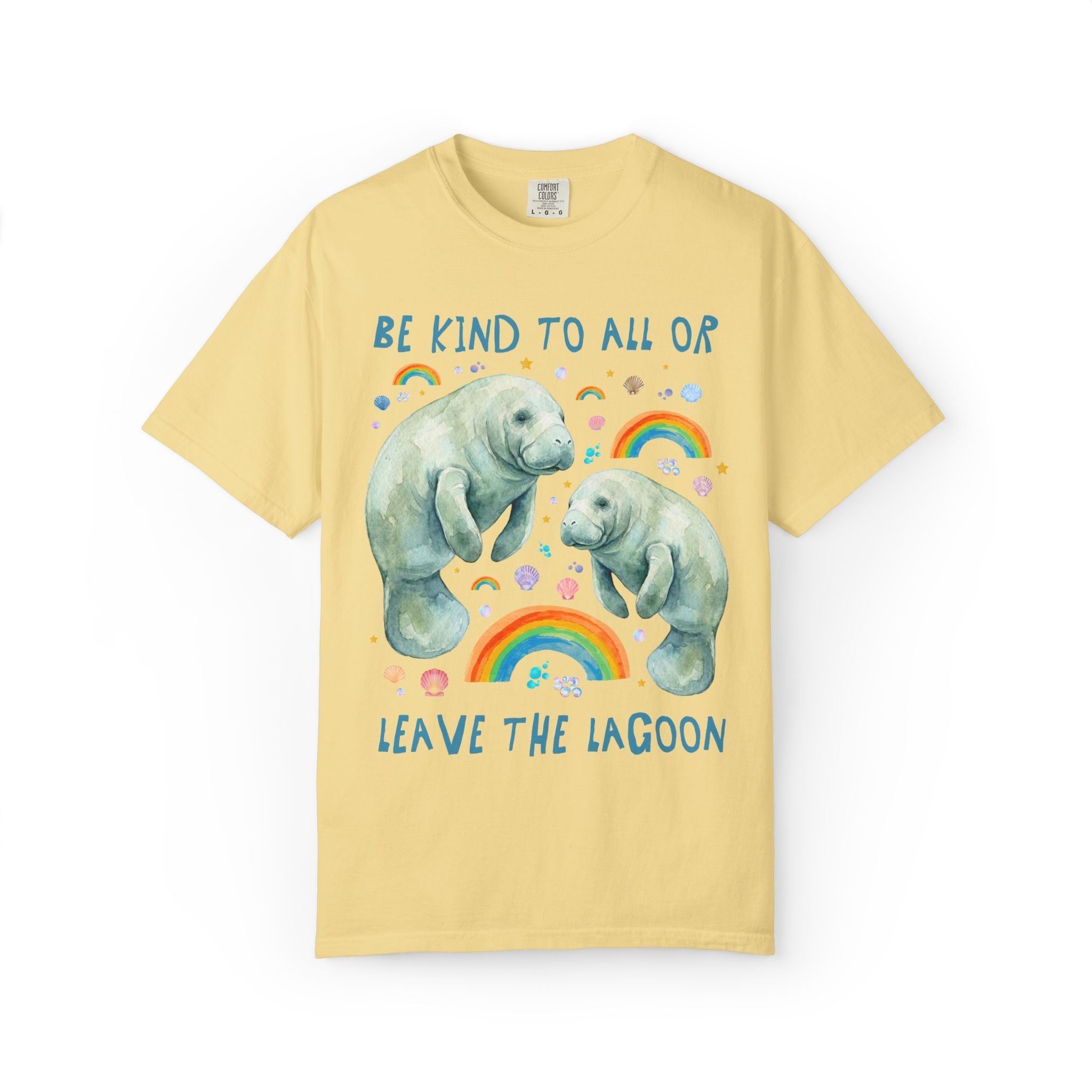 Colorful Equal Rights Tee Shirt for Animal Lover or Gay Ally Who Loves Manatees: Be Kind to All or Leave the Lagoon, Funny LGBTQ Pride Tee - Opal and June