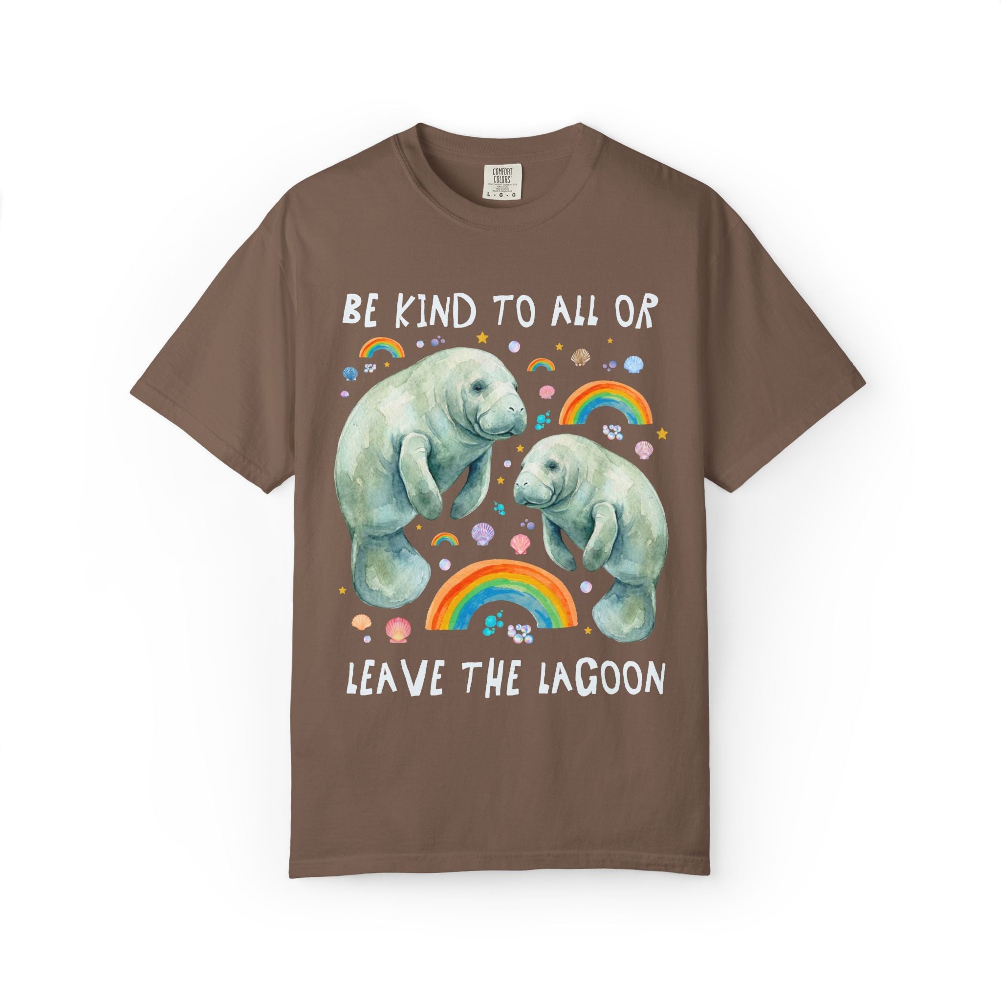 Colorful Equal Rights Tee Shirt for Animal Lover or Gay Ally Who Loves Manatees: Be Kind to All or Leave the Lagoon, Funny LGBTQ Pride Tee - Opal and June