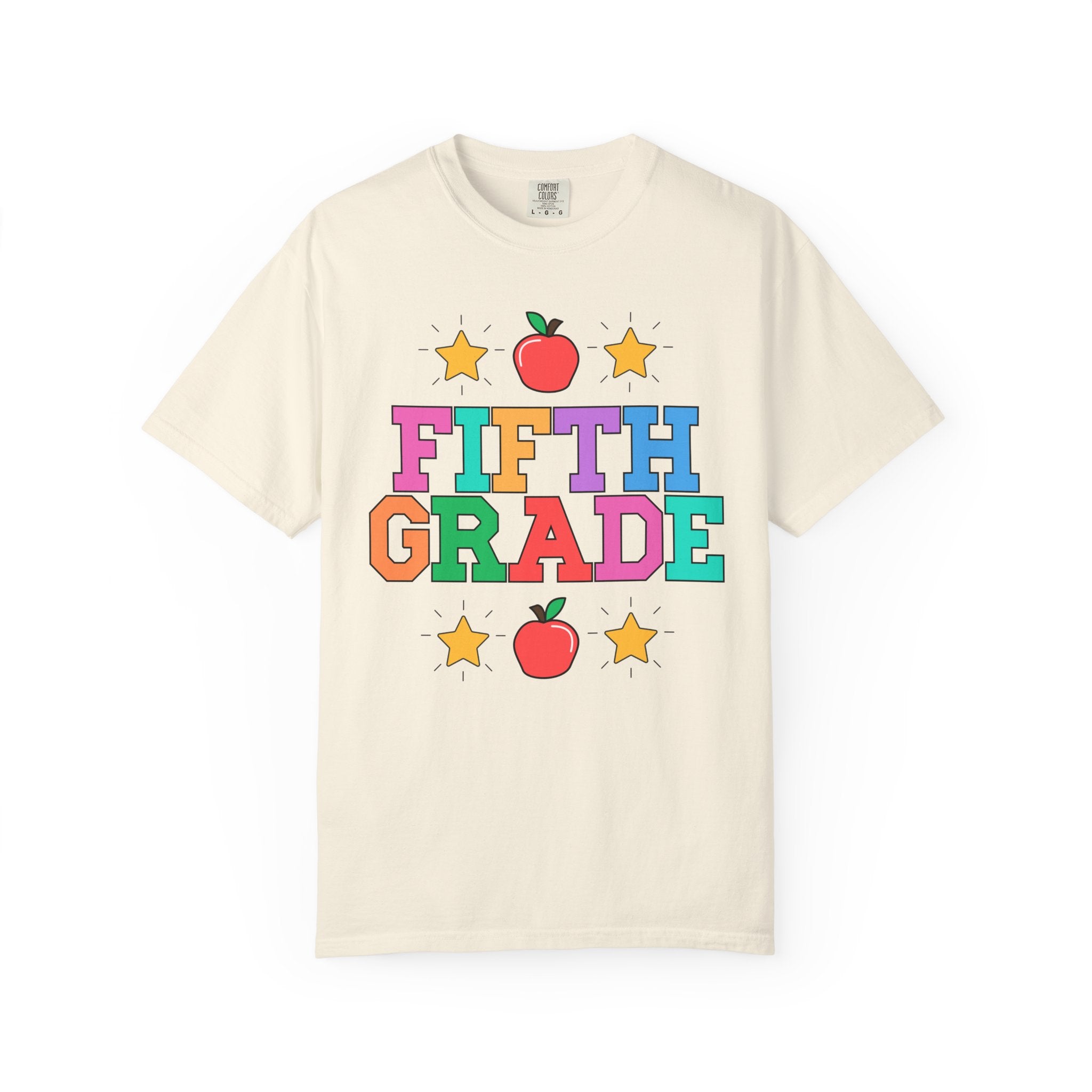 Colorful Fifth Grade Teacher Tee Shirt with Cute 90s Throwback Apple, First Day of School Teacher Team Shirt, Retro Back to School Tee - Opal and June