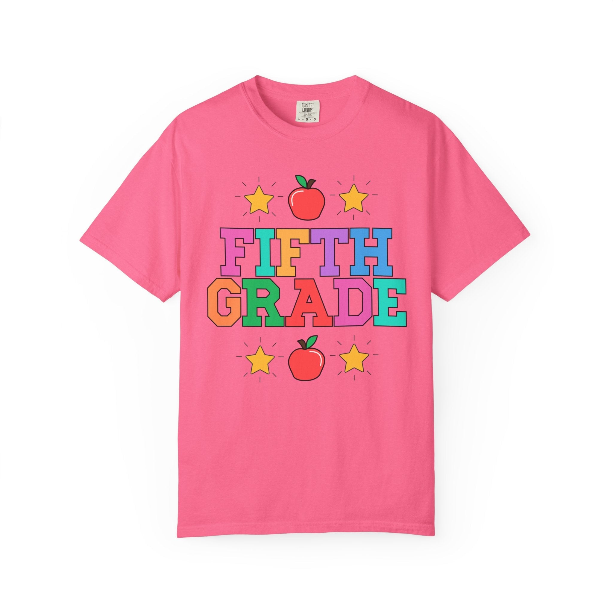 Colorful Fifth Grade Teacher Tee Shirt with Cute 90s Throwback Apple, First Day of School Teacher Team Shirt, Retro Back to School Tee - Opal and June