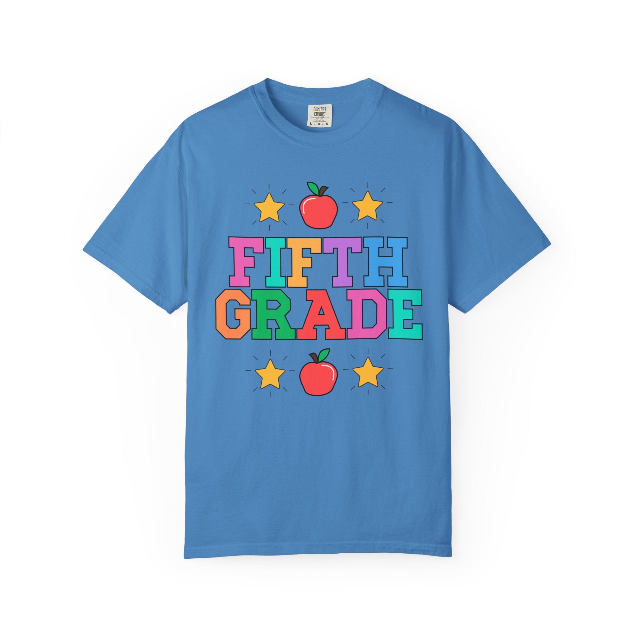 Colorful Fifth Grade Teacher Tee Shirt with Cute 90s Throwback Apple, First Day of School Teacher Team Shirt, Retro Back to School Tee - Opal and June