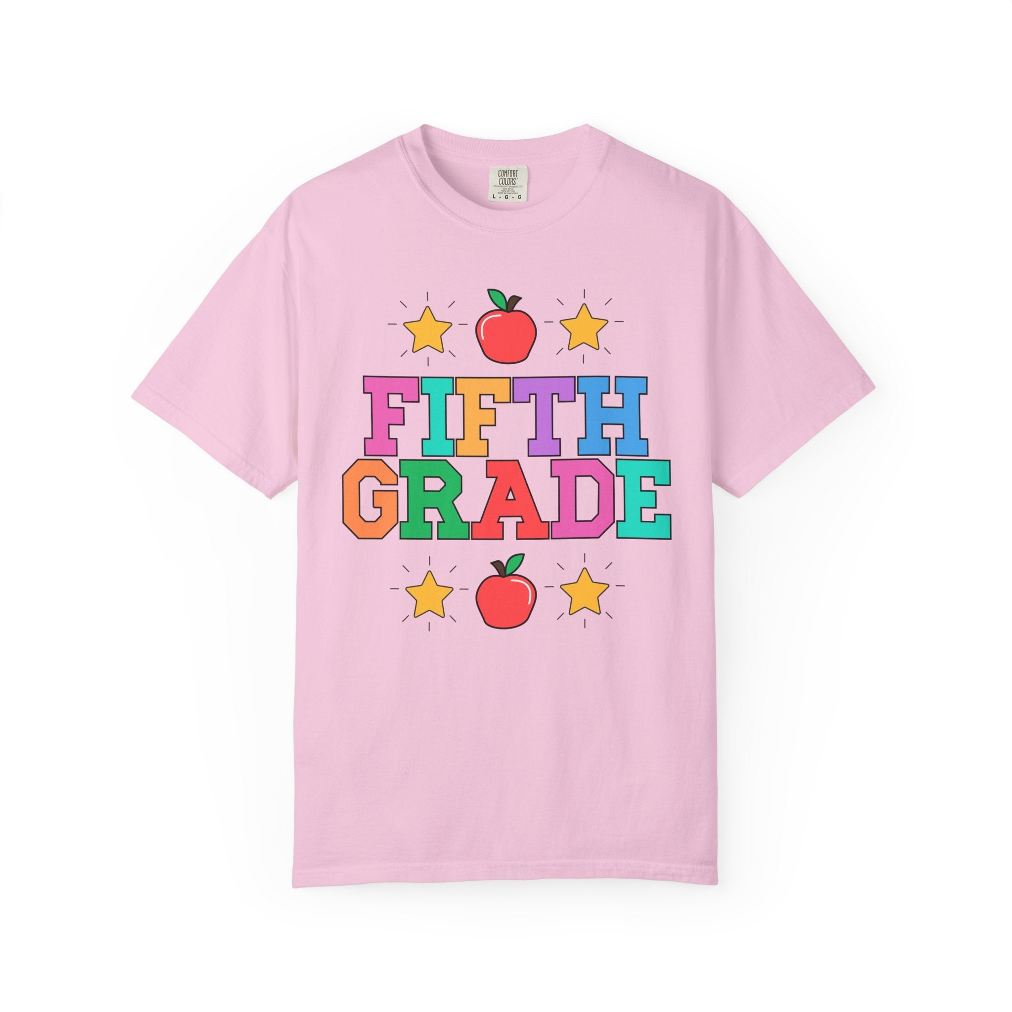 Colorful Fifth Grade Teacher Tee Shirt with Cute 90s Throwback Apple, First Day of School Teacher Team Shirt, Retro Back to School Tee - Opal and June