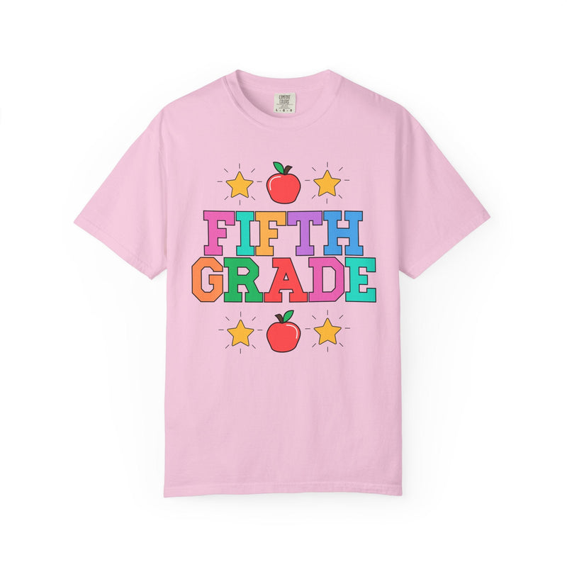 Colorful Fifth Grade Teacher Tee Shirt with Cute 90s Throwback Apple, First Day of School Teacher Team Shirt, Retro Back to School Tee - Opal and June