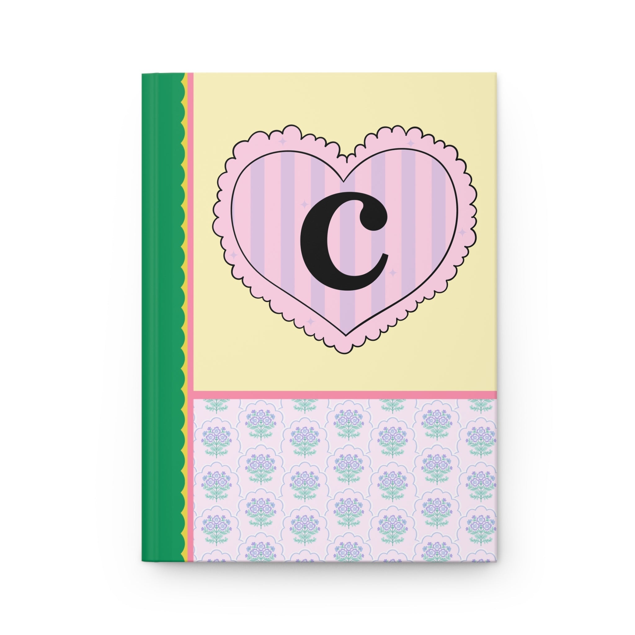 Colorful Floral Notebook with Initial for Best Friend or Sister, Cute Striped Floral Journal with Heart, Cute Retro Notebook with Letter: C - Opal and June