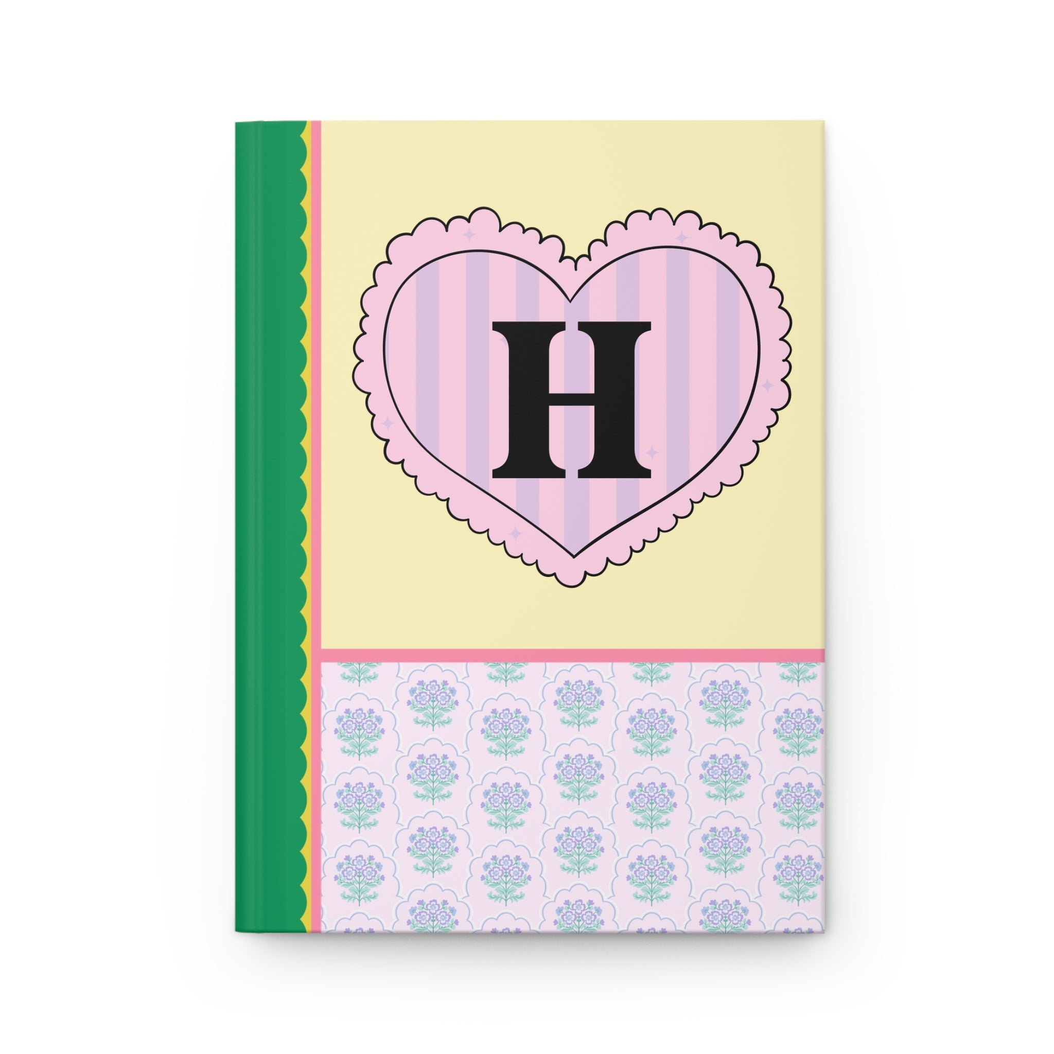 Colorful Floral Notebook with Initial for Best Friend or Sister, Cute Striped Floral Journal with Heart, Cute Retro Notebook with Letter: H - Opal and June