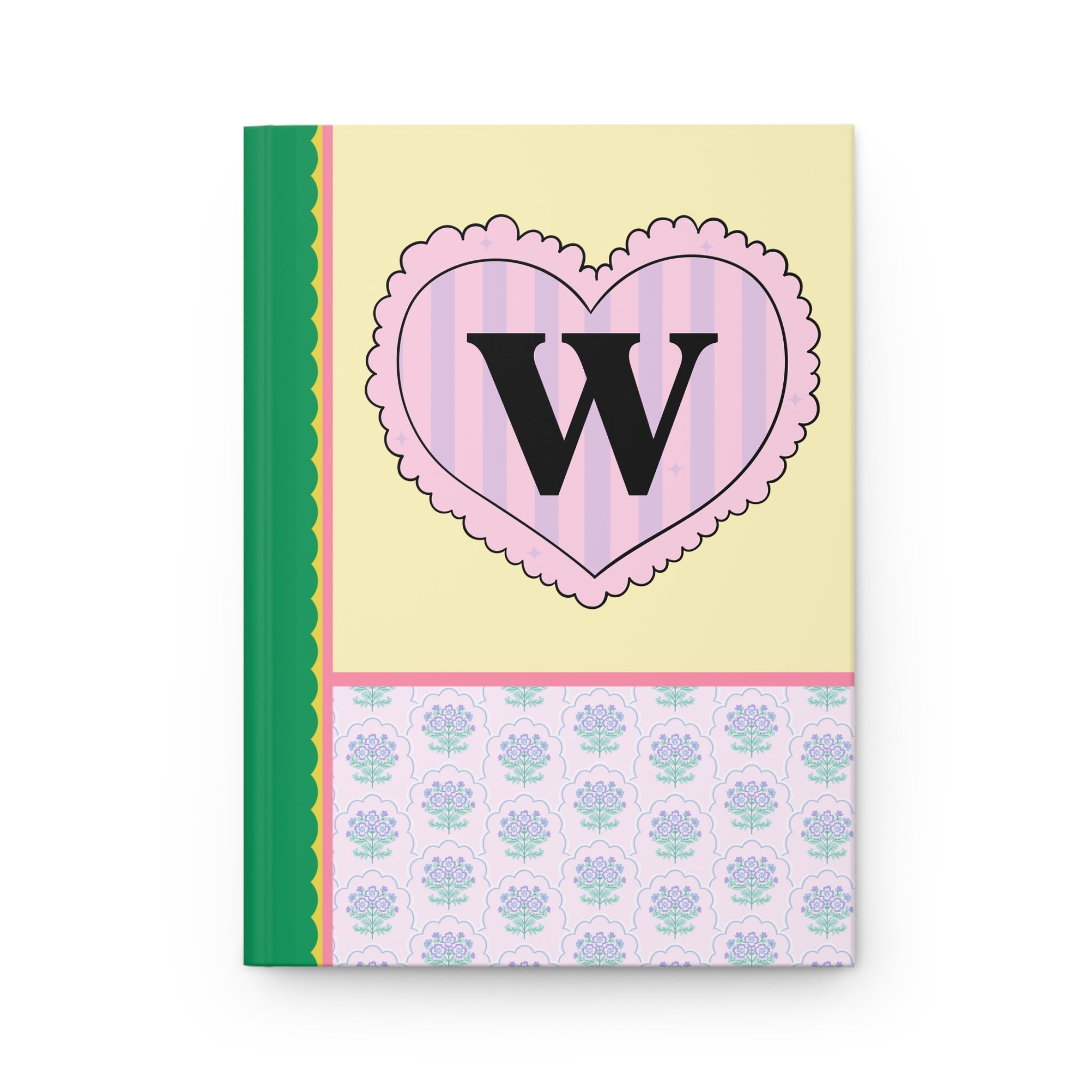 Colorful Floral Notebook with Initial for Best Friend or Sister, Cute Striped Floral Journal with Heart, Cute Retro Notebook with Letter: W - Opal and June