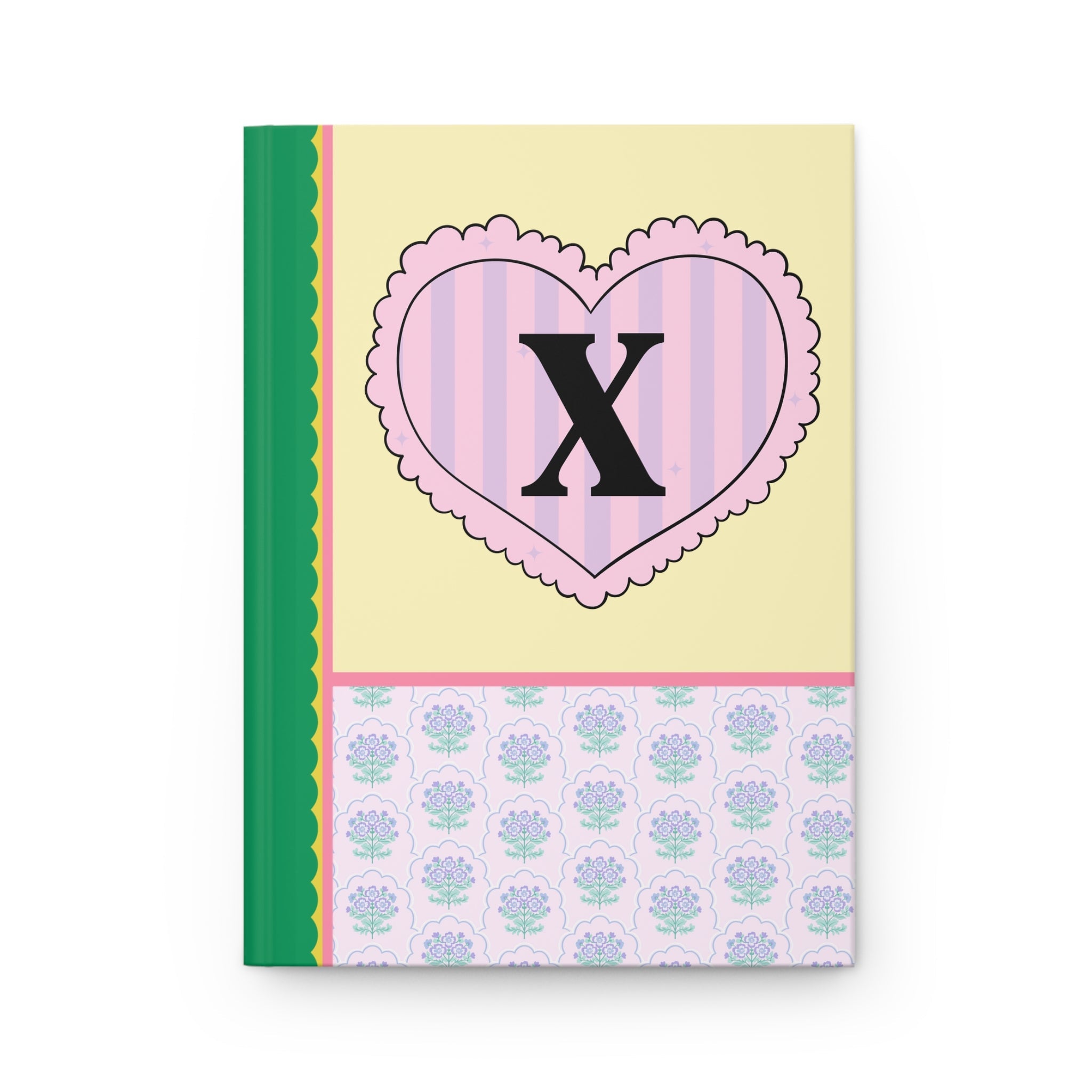 Colorful Floral Notebook with Initial for Best Friend or Sister, Cute Striped Floral Journal with Heart, Cute Retro Notebook with Letter: X - Opal and June