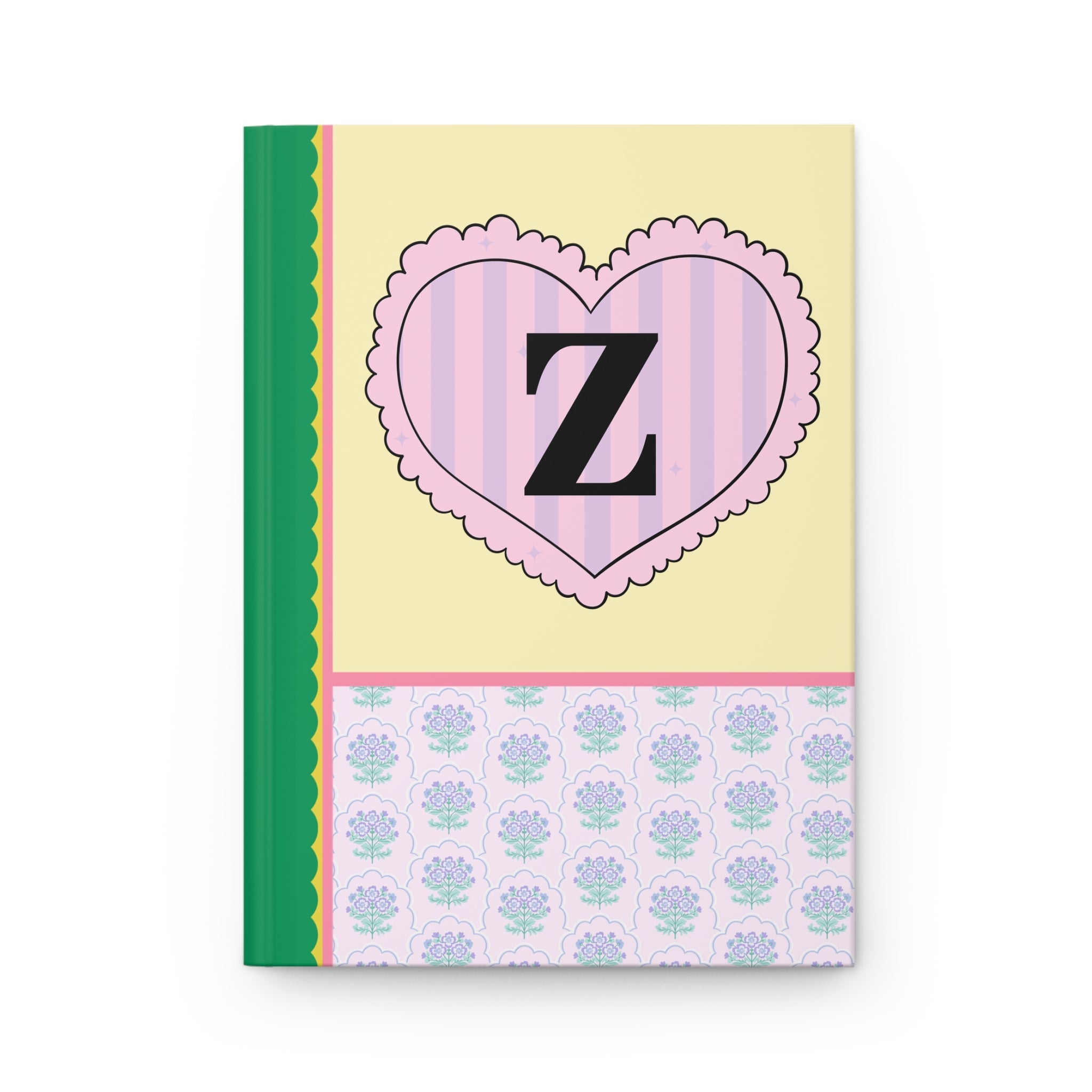 Colorful Floral Notebook with Initial for Best Friend or Sister, Cute Striped Floral Journal with Heart, Cute Retro Notebook with Letter: Z - Opal and June