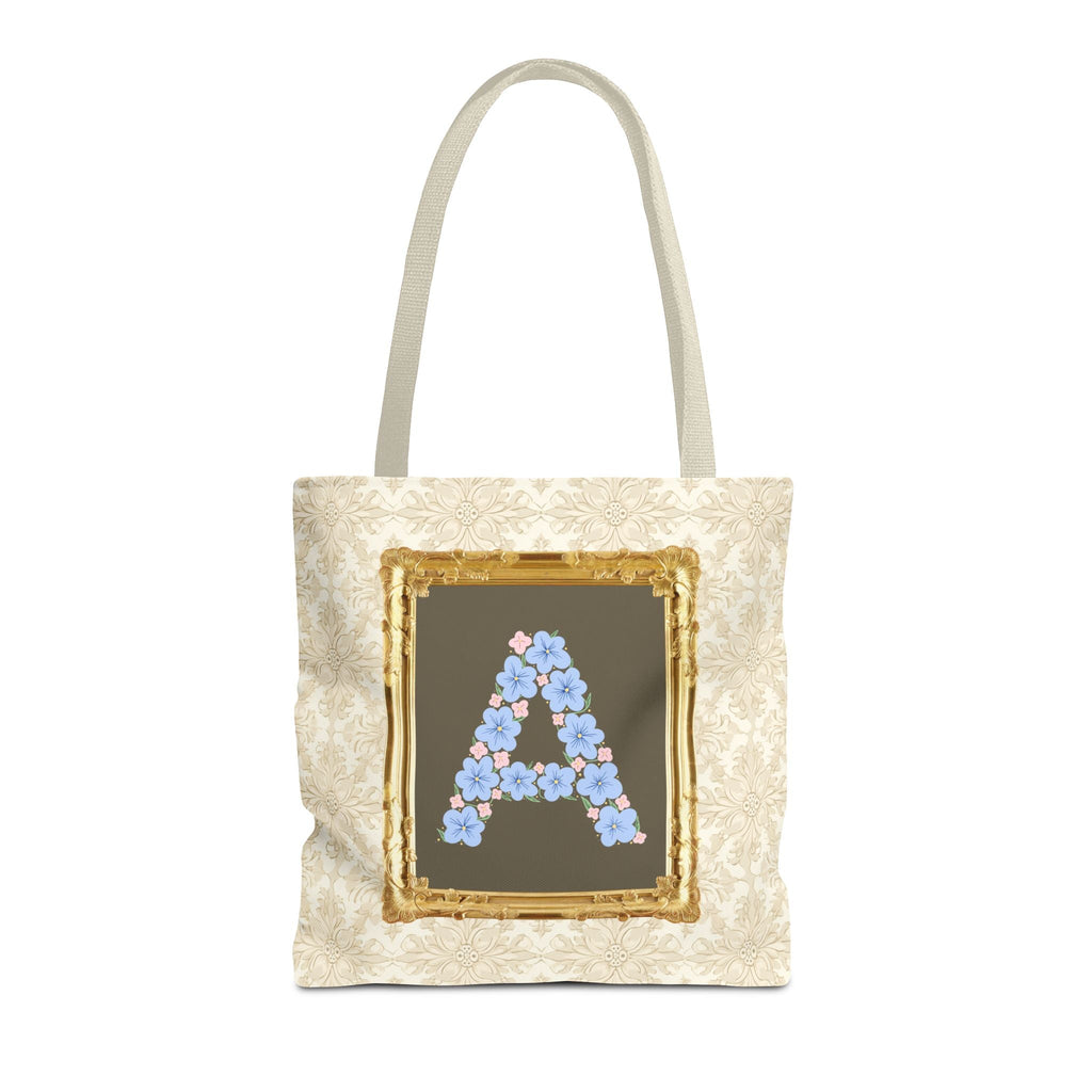 Colorful Floral Tote Bag with Framed Flower Letter, Boho Wildflower Vintage Aesthetic Tote Bag for Daughter or Co - Worker's Birthday: A - Opal and June