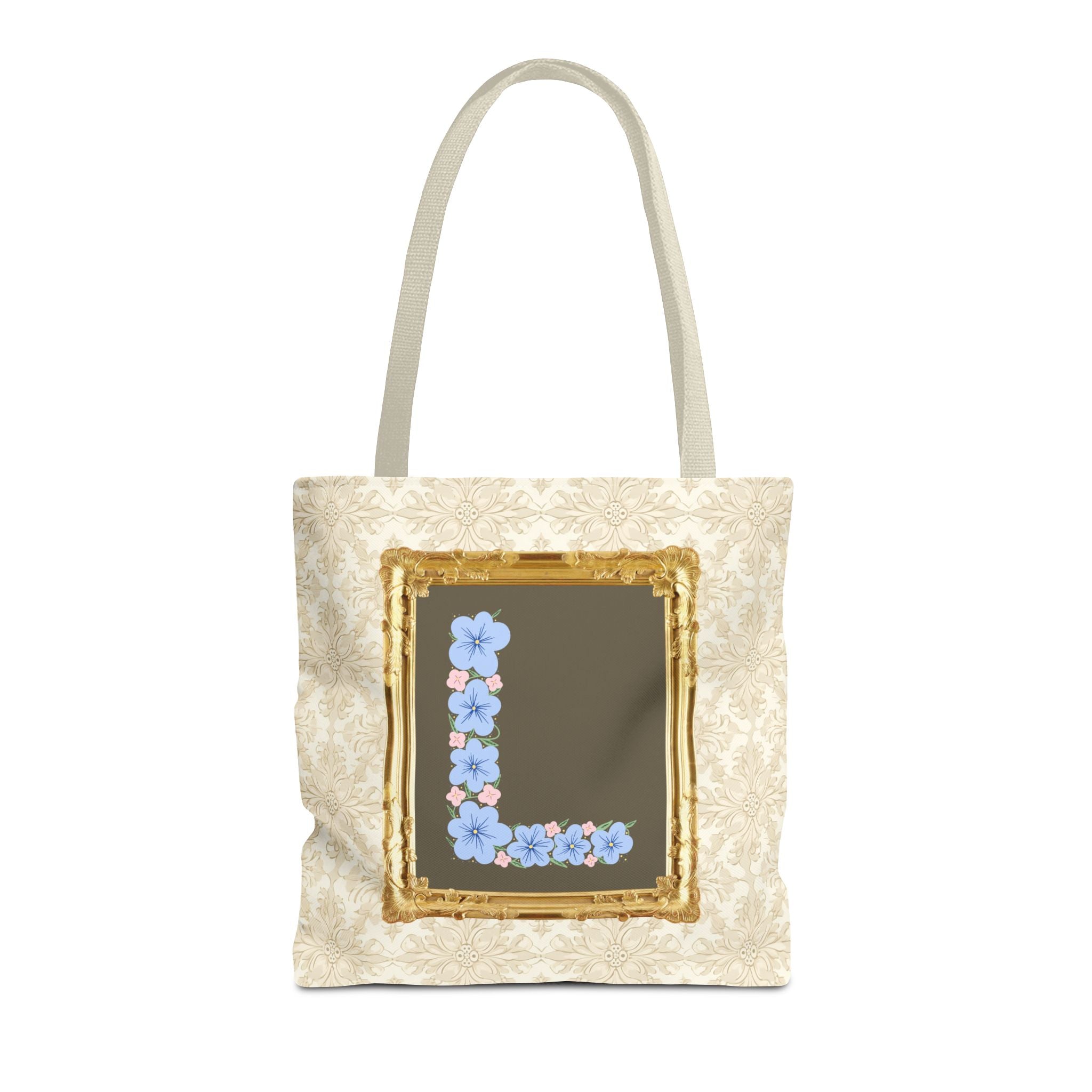 Colorful Floral Tote Bag with Framed Flower Letter, Boho Wildflower Vintage Aesthetic Tote Bag for Daughter or Co - Worker's Birthday: L - Opal and June