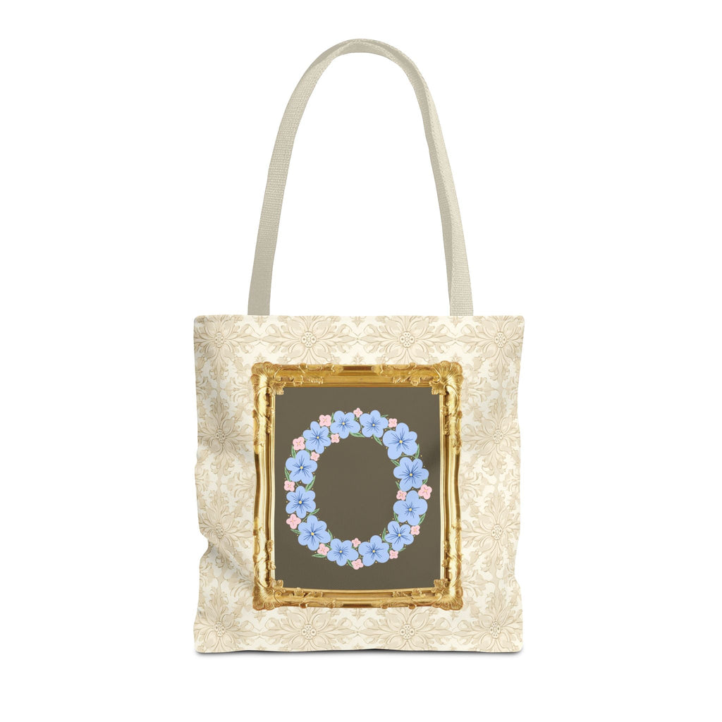 Colorful Floral Tote Bag with Framed Flower Letter, Boho Wildflower Vintage Aesthetic Tote Bag for Daughter or Co - Worker's Birthday: O - Opal and June