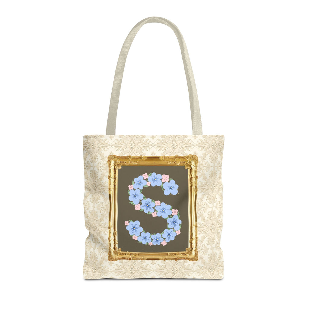 Colorful Floral Tote Bag with Framed Flower Letter, Boho Wildflower Vintage Aesthetic Tote Bag for Daughter or Co - Worker's Birthday: S - Opal and June
