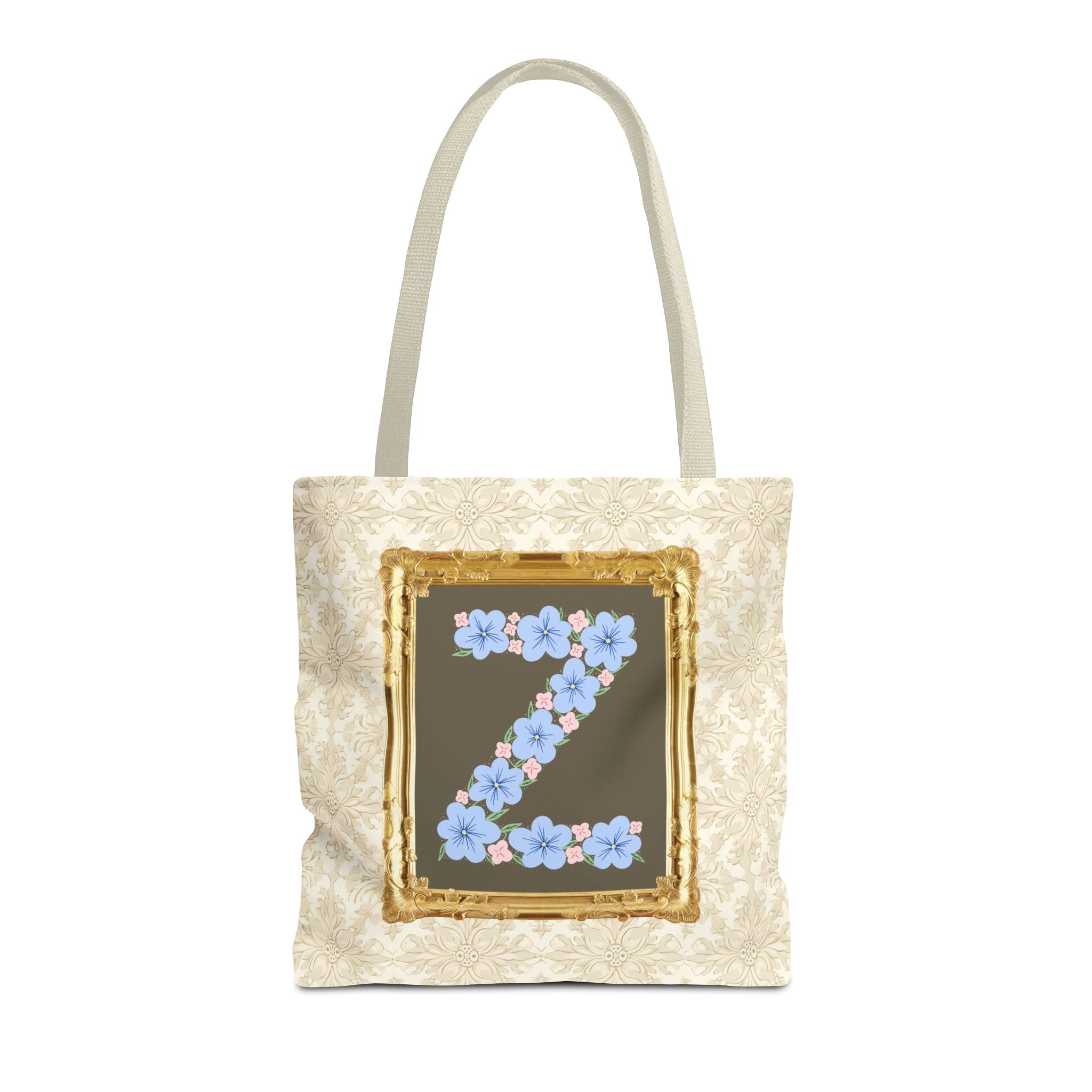 Colorful Floral Tote Bag with Framed Flower Letter, Boho Wildflower Vintage Aesthetic Tote Bag for Daughter or Co - Worker's Birthday: Z - Opal and June