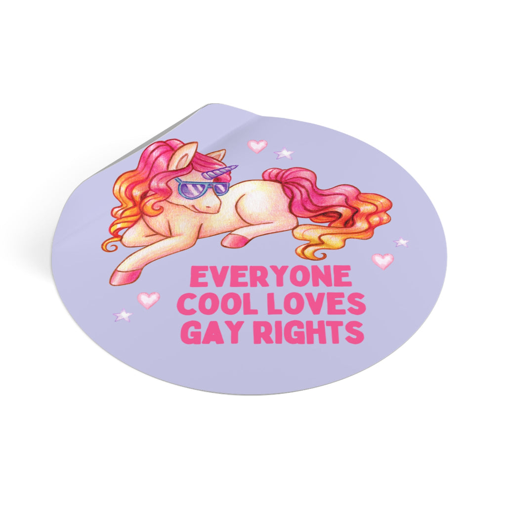 Colorful Gay Rights Sticker with Unicorn Wearing Sunglasses: Everyone Cool Loves Gay Rights, Silly Dreamcore LGBTQ+ Ally Sticker for Pride - Opal and June