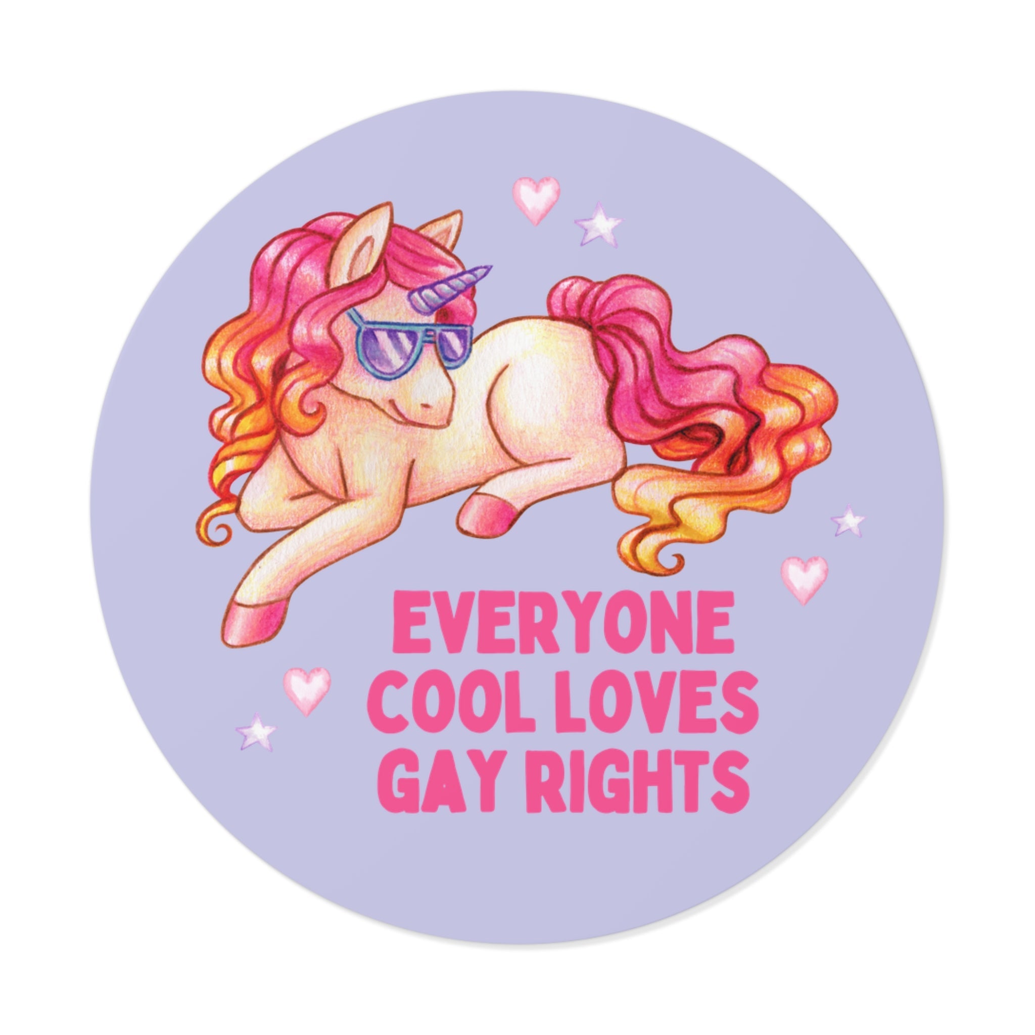Colorful Gay Rights Sticker with Unicorn Wearing Sunglasses: Everyone Cool Loves Gay Rights, Silly Dreamcore LGBTQ+ Ally Sticker for Pride - Opal and June
