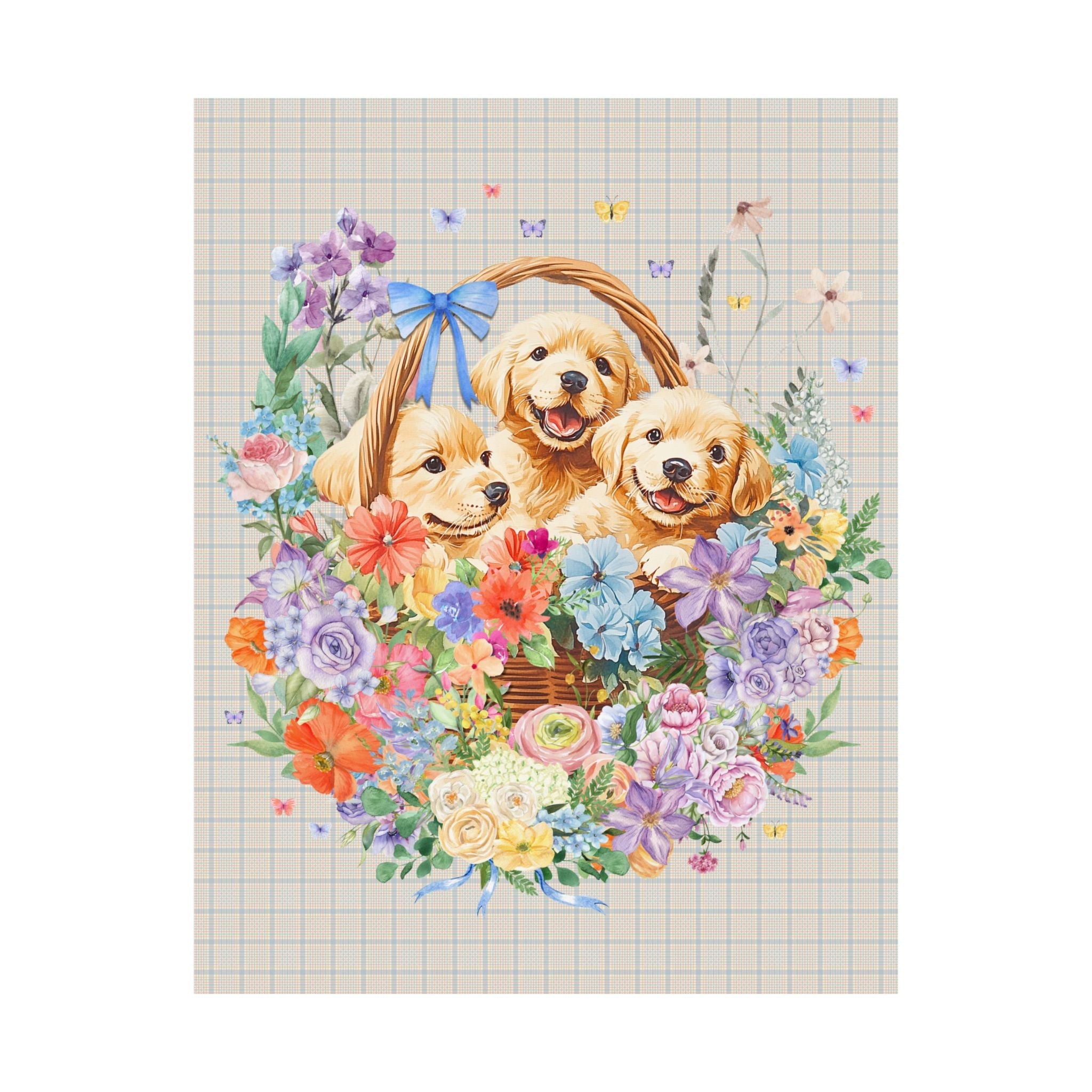 Colorful Golden Retriever Poster Print with Butterflies: Cute Floral Cottagecore Puppy Poster for Friend Who Loves Dogs, 90s Throwback Gift - Opal and June