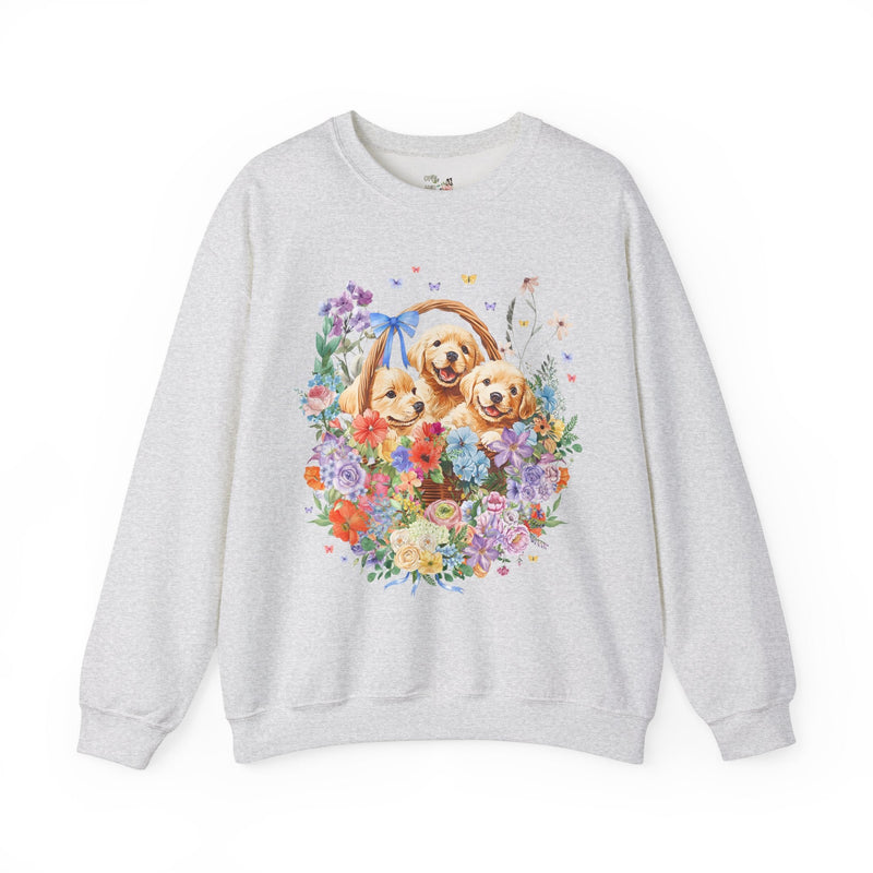 Colorful Golden Retriever Sweatshirt with Butterflies: Cute Floral Cottagecore Puppy Crewneck for Friend Who Loves Dogs, 90s Throwback Gift - Opal and June