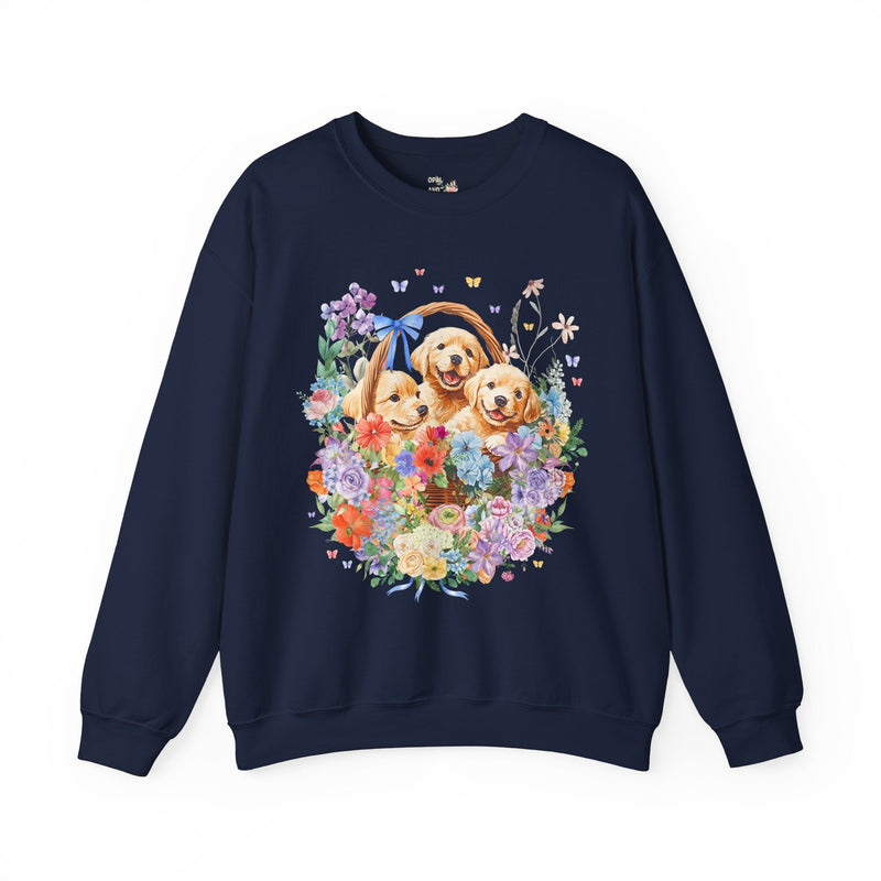 Colorful Golden Retriever Sweatshirt with Butterflies: Cute Floral Cottagecore Puppy Crewneck for Friend Who Loves Dogs, 90s Throwback Gift - Opal and June