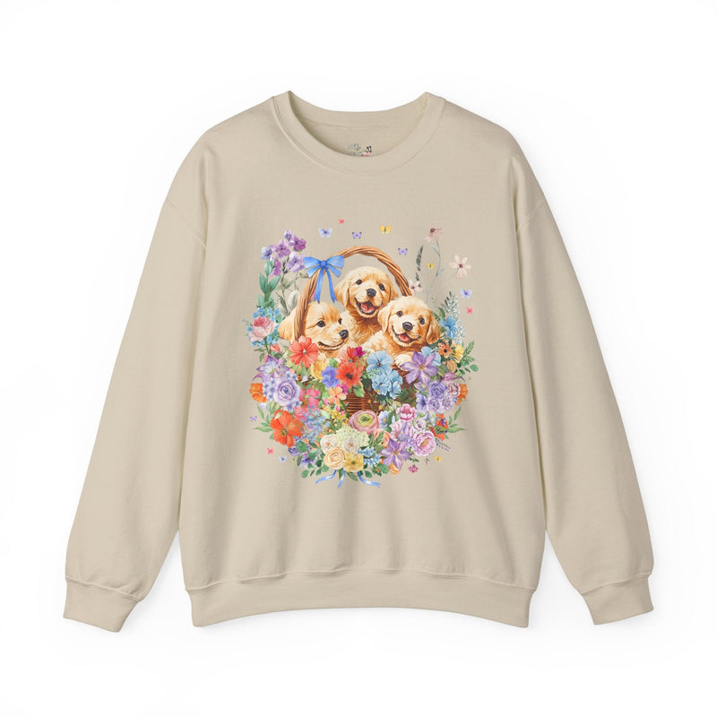 Colorful Golden Retriever Sweatshirt with Butterflies: Cute Floral Cottagecore Puppy Crewneck for Friend Who Loves Dogs, 90s Throwback Gift - Opal and June