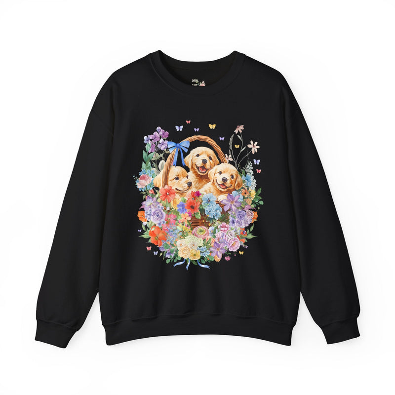 Colorful Golden Retriever Sweatshirt with Butterflies: Cute Floral Cottagecore Puppy Crewneck for Friend Who Loves Dogs, 90s Throwback Gift - Opal and June