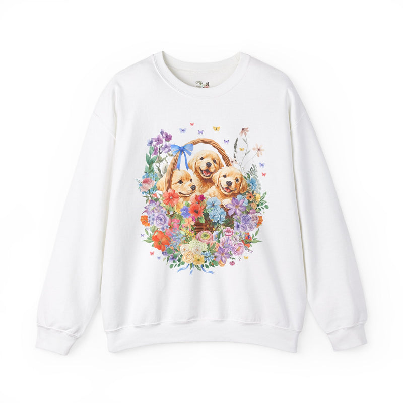 Colorful Golden Retriever Sweatshirt with Butterflies: Cute Floral Cottagecore Puppy Crewneck for Friend Who Loves Dogs, 90s Throwback Gift - Opal and June