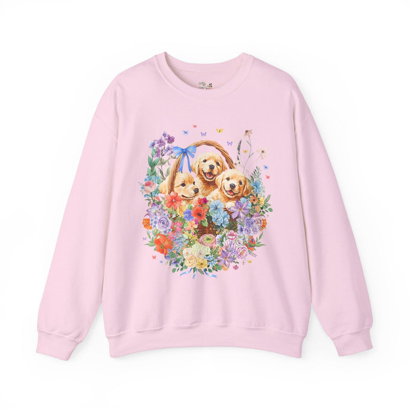 Colorful Golden Retriever Sweatshirt with Butterflies: Cute Floral Cottagecore Puppy Crewneck for Friend Who Loves Dogs, 90s Throwback Gift - Opal and June