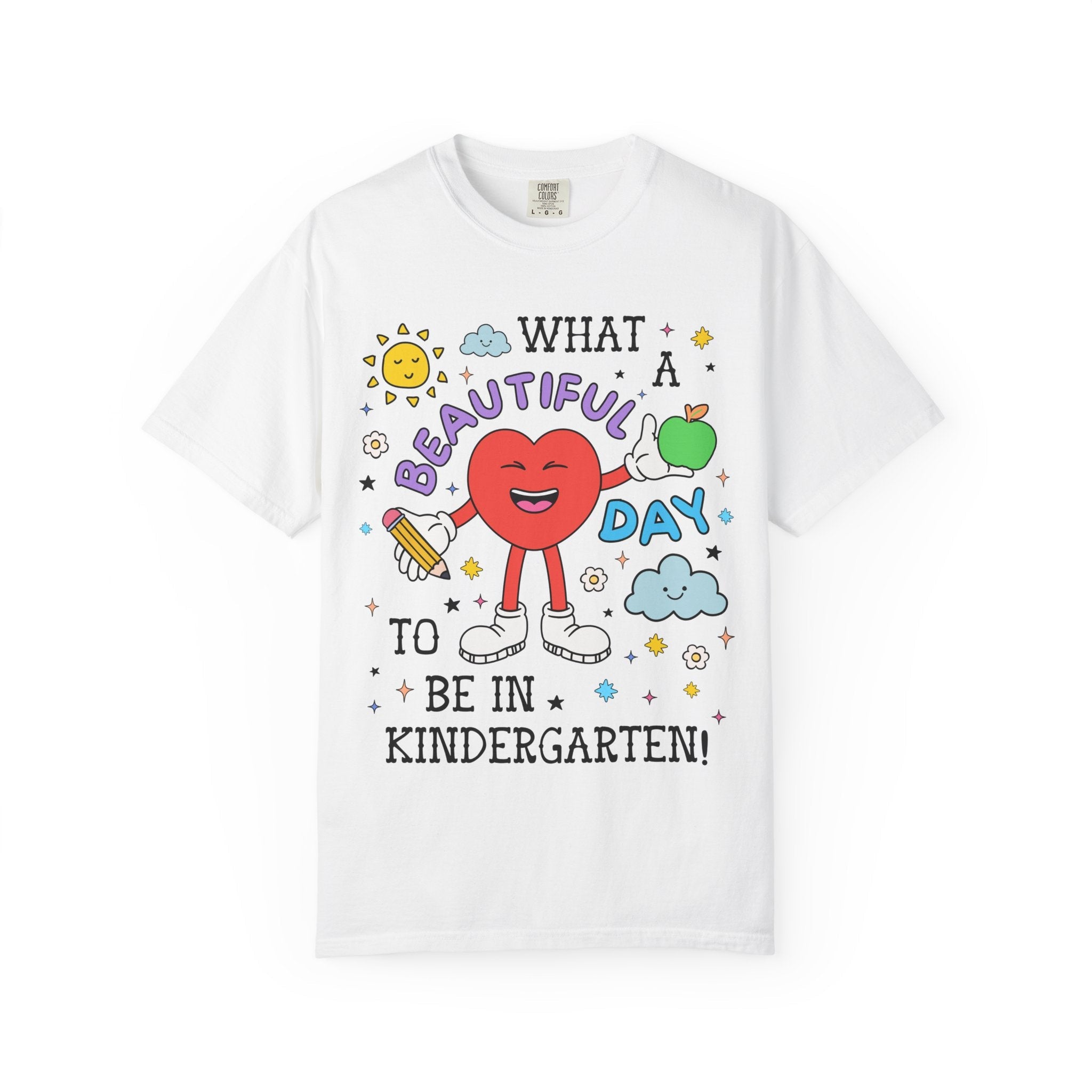 Colorful Kindergarten Teacher Tee Shirt with Stars, Funny Saying Kindergarten Crew Tee, First Day of School, Back to School Meet the Teacher - Opal and June