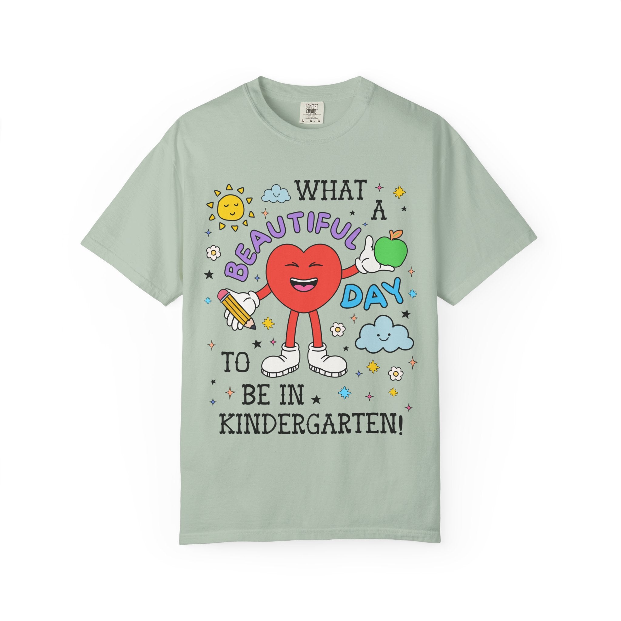 Colorful Kindergarten Teacher Tee Shirt with Stars, Funny Saying Kindergarten Crew Tee, First Day of School, Back to School Meet the Teacher - Opal and June