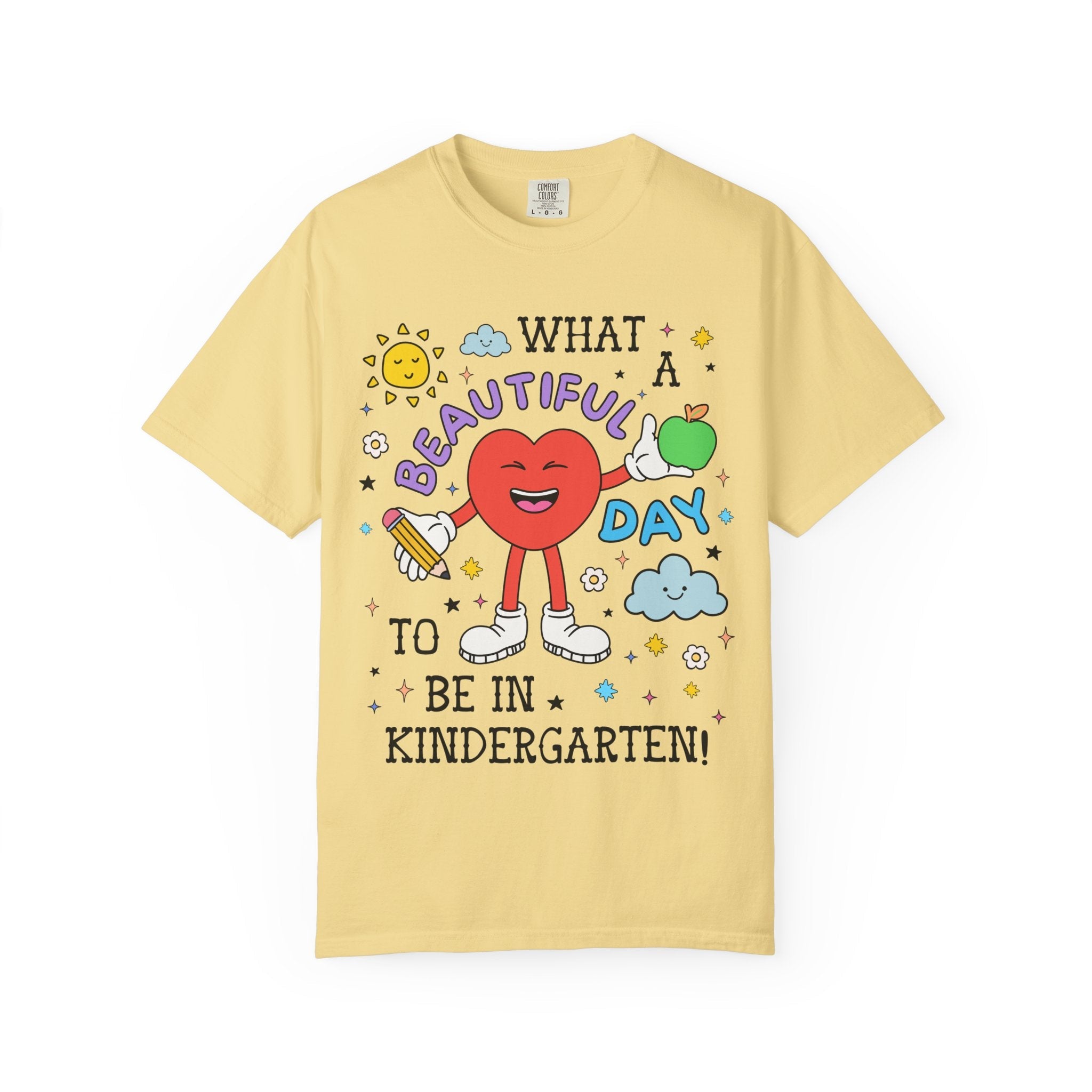 Colorful Kindergarten Teacher Tee Shirt with Stars, Funny Saying Kindergarten Crew Tee, First Day of School, Back to School Meet the Teacher - Opal and June