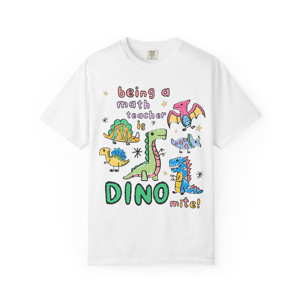 Colorful Math Teacher Dinosaur Lover Tee Shirt for Back to School, Funny Saying Dinosaur T-Shirt for Math Department, Matching Teacher Tee - Opal and June