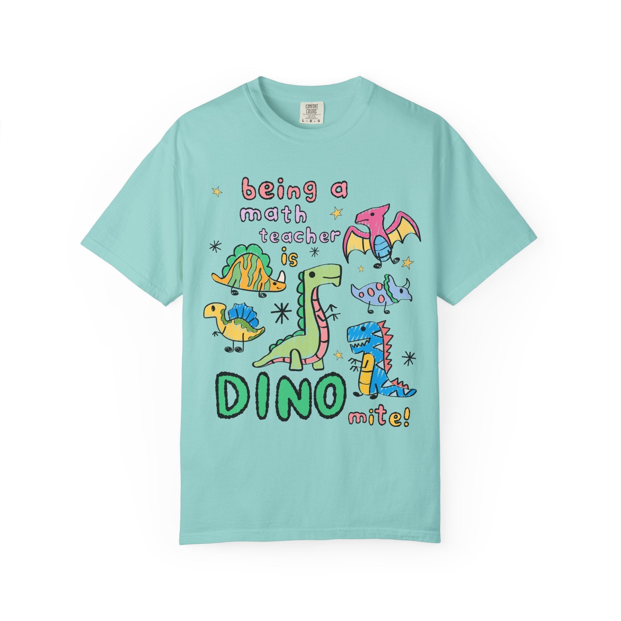 Colorful Math Teacher Dinosaur Lover Tee Shirt for Back to School, Funny Saying Dinosaur T-Shirt for Math Department, Matching Teacher Tee - Opal and June