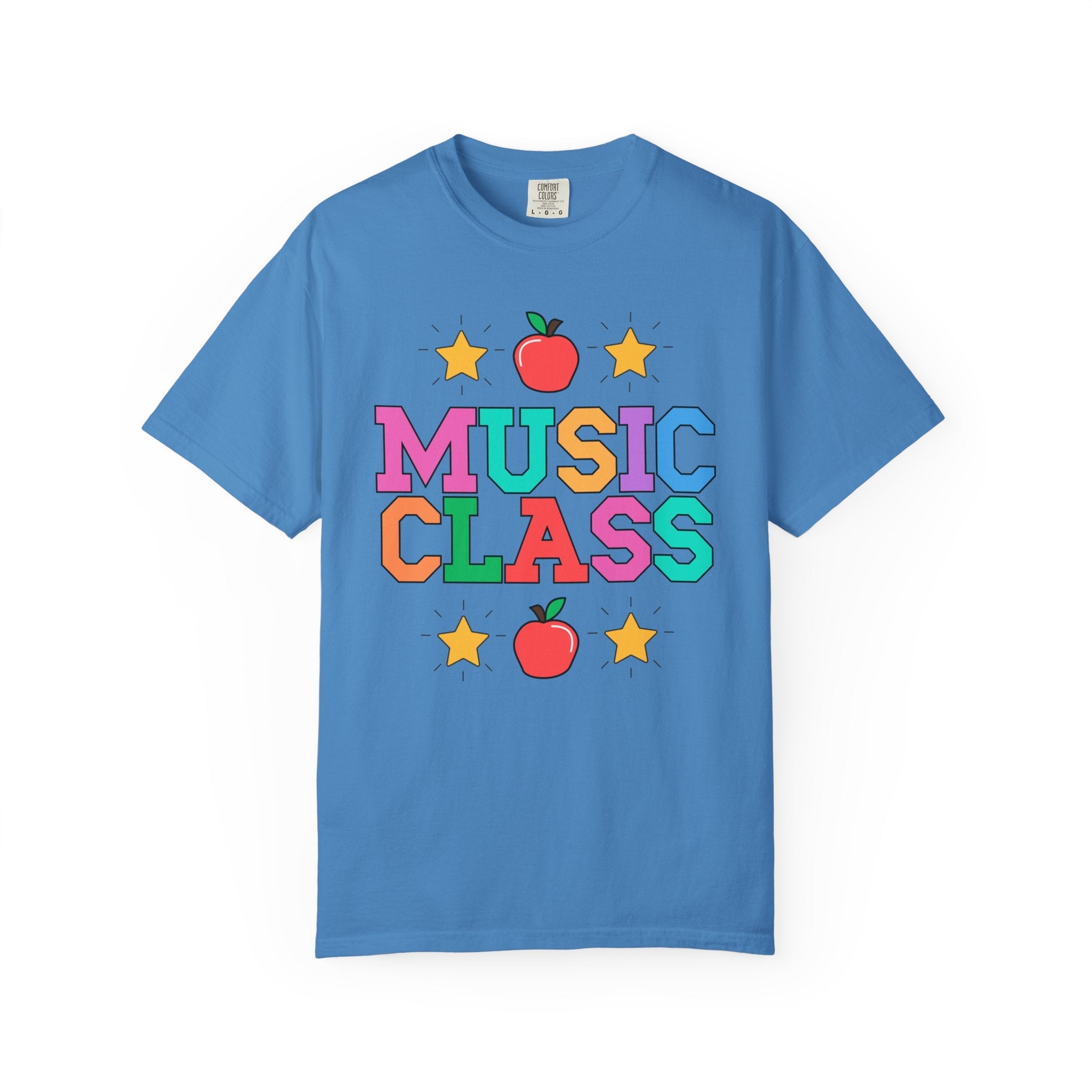 Colorful Music Teacher Tee Shirt with Cute 90s Throwback Apple, First Day of School Teacher Team Shirt, Back to School, Music Department Tee - Opal and June