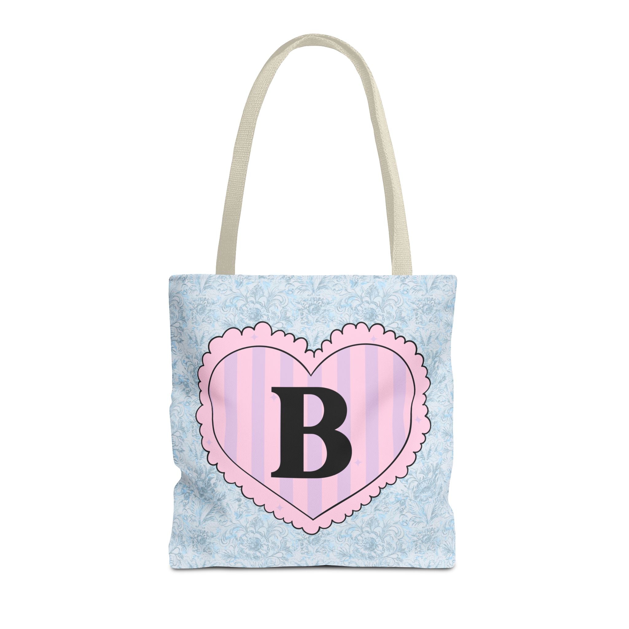 Colorful Plaid Tote Bag with Initial for Best Friend or Sister, Cute Striped Floral Tote Bag with Heart, Tote Bag with Letter: B - Opal and June
