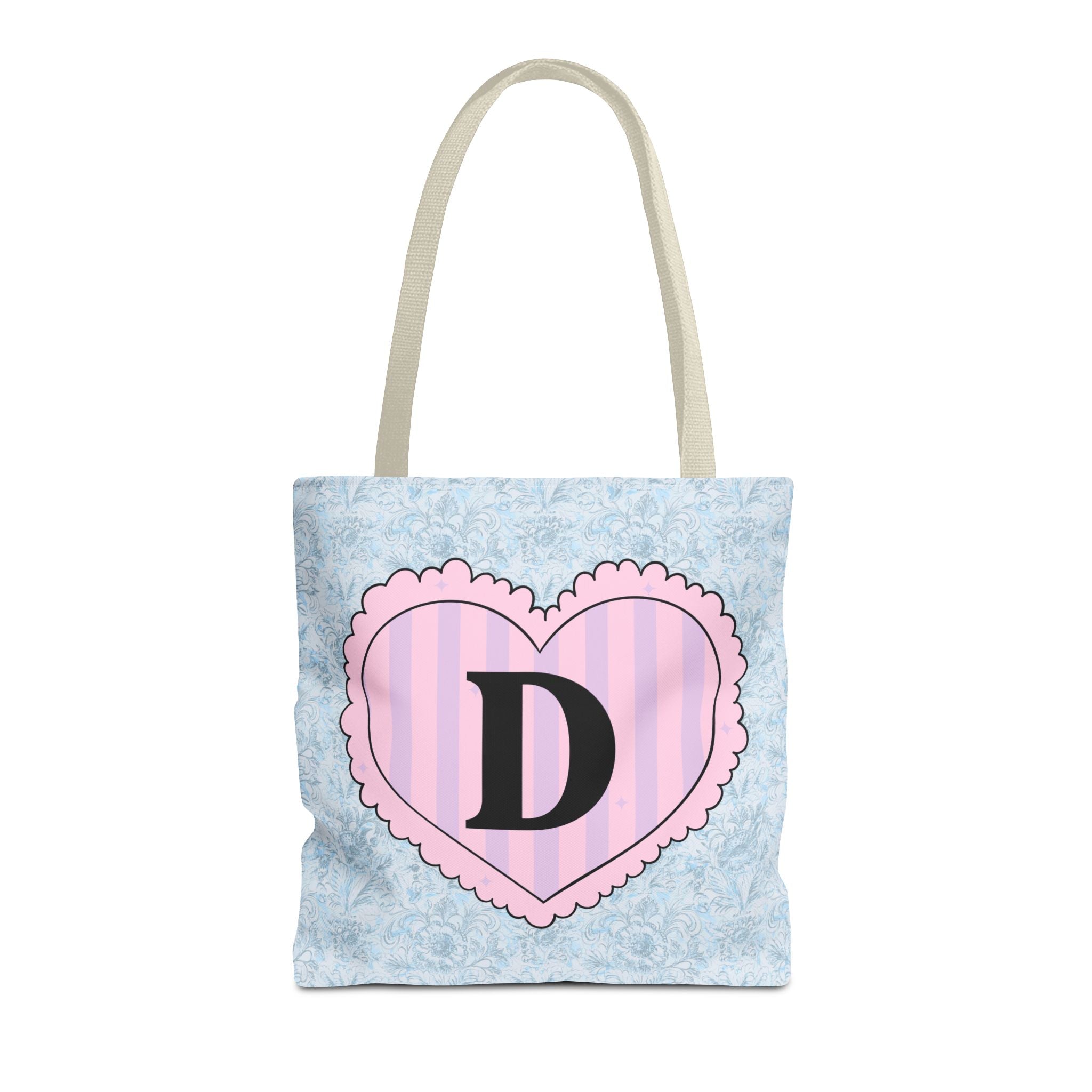Colorful Plaid Tote Bag with Initial for Best Friend or Sister, Cute Striped Floral Tote Bag with Heart, Tote Bag with Letter: D - Opal and June
