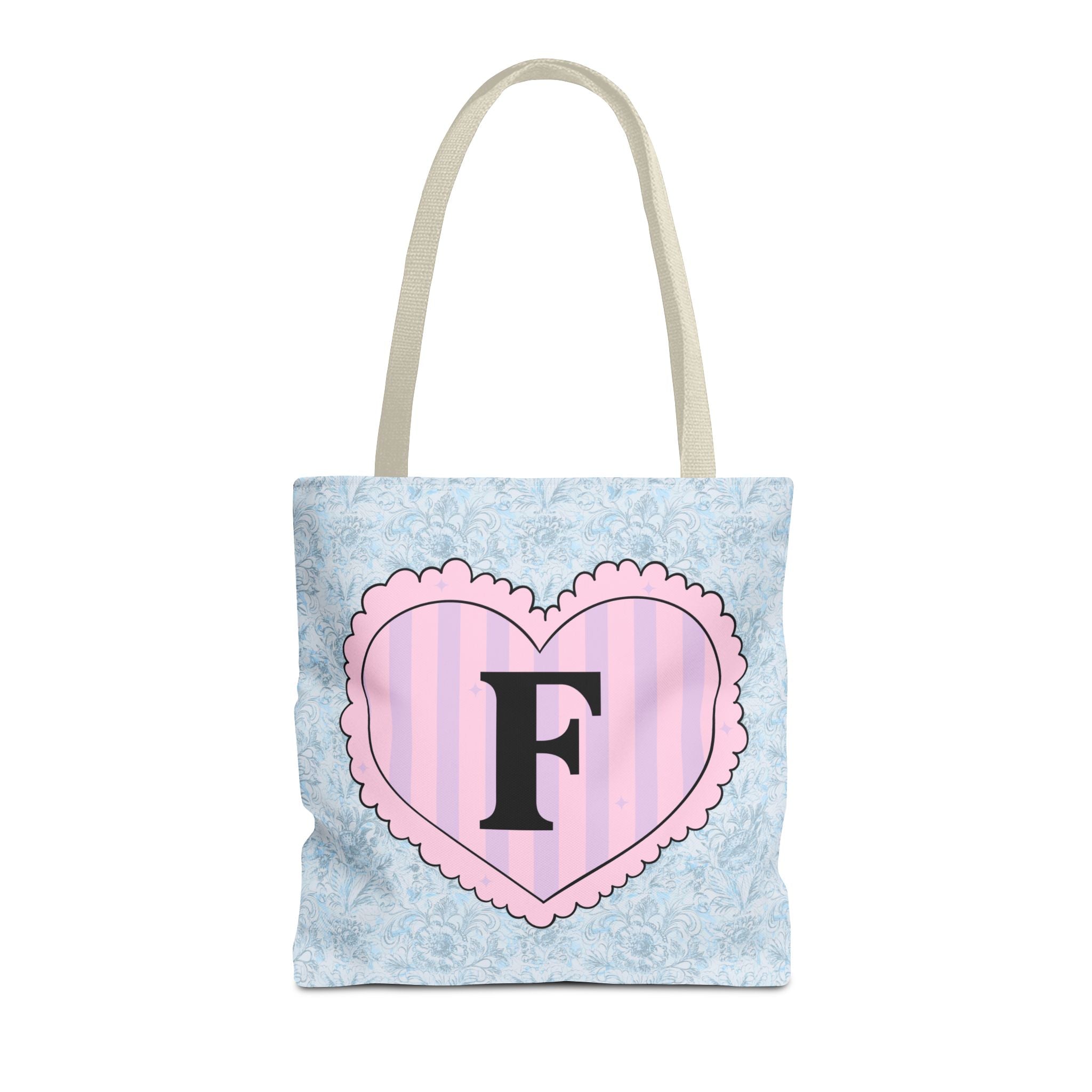 Colorful Plaid Tote Bag with Initial for Best Friend or Sister, Cute Striped Floral Tote Bag with Heart, Tote Bag with Letter: F - Opal and June
