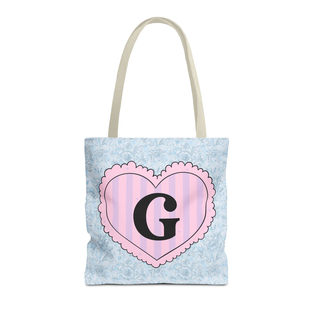 Colorful Plaid Tote Bag with Initial for Best Friend or Sister, Cute Striped Floral Tote Bag with Heart, Tote Bag with Letter: G - Opal and June