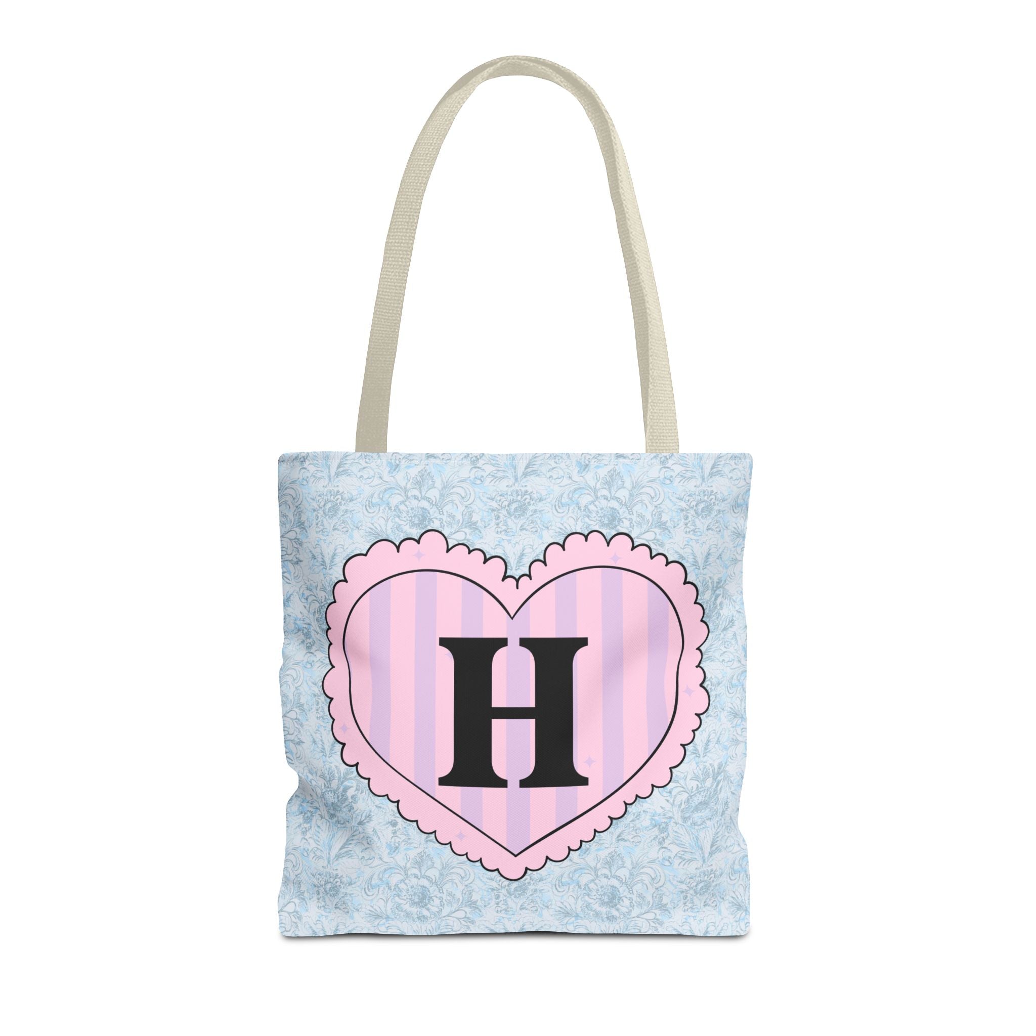 Colorful Plaid Tote Bag with Initial for Best Friend or Sister, Cute Striped Floral Tote Bag with Heart, Tote Bag with Letter: H - Opal and June