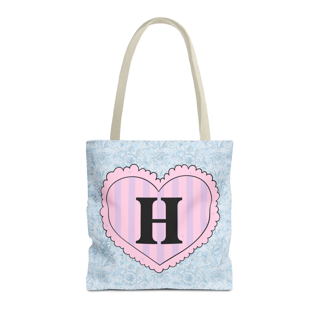 Colorful Plaid Tote Bag with Initial for Best Friend or Sister, Cute Striped Floral Tote Bag with Heart, Tote Bag with Letter: H - Opal and June