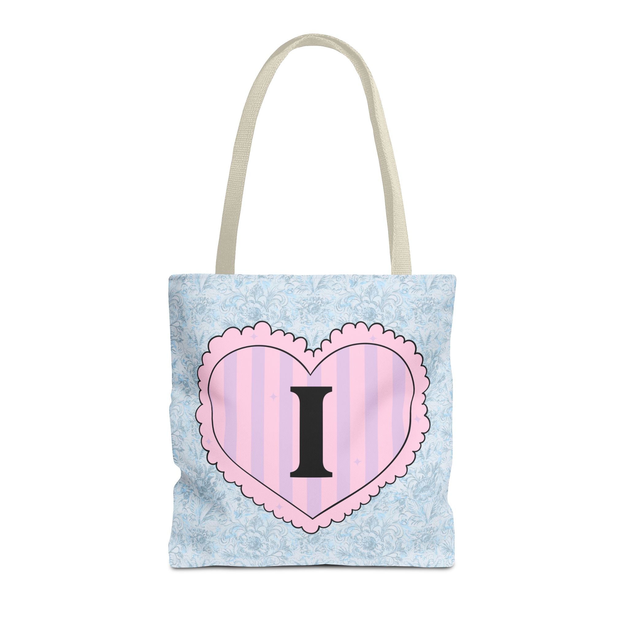 Colorful Plaid Tote Bag with Initial for Best Friend or Sister, Cute Striped Floral Tote Bag with Heart, Tote Bag with Letter: I - Opal and June