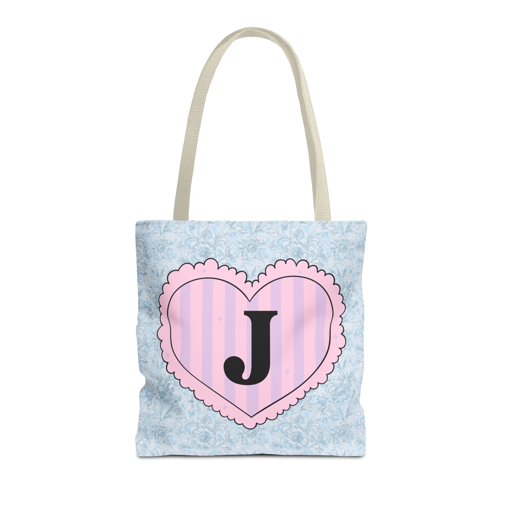 Colorful Plaid Tote Bag with Initial for Best Friend or Sister, Cute Striped Floral Tote Bag with Heart, Tote Bag with Letter: J - Opal and June