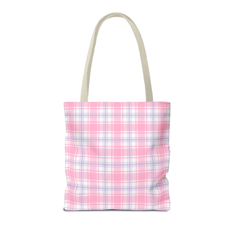 Colorful Plaid Tote Bag with Initial for Best Friend or Sister, Cute Striped Floral Tote Bag with Heart, Tote Bag with Letter, Matching Tote - Opal and June