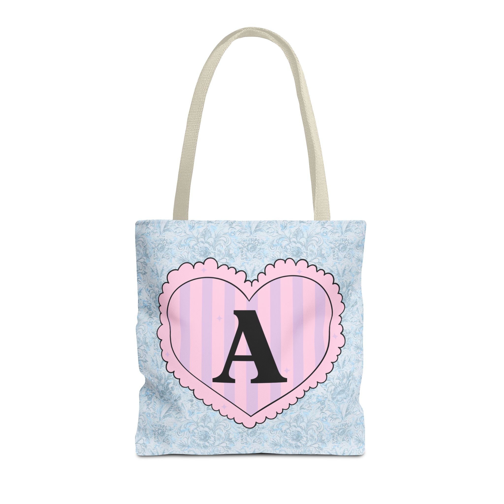 Colorful Plaid Tote Bag with Initial for Best Friend or Sister, Cute Striped Floral Tote Bag with Heart, Tote Bag with Letter, Matching Tote - Opal and June