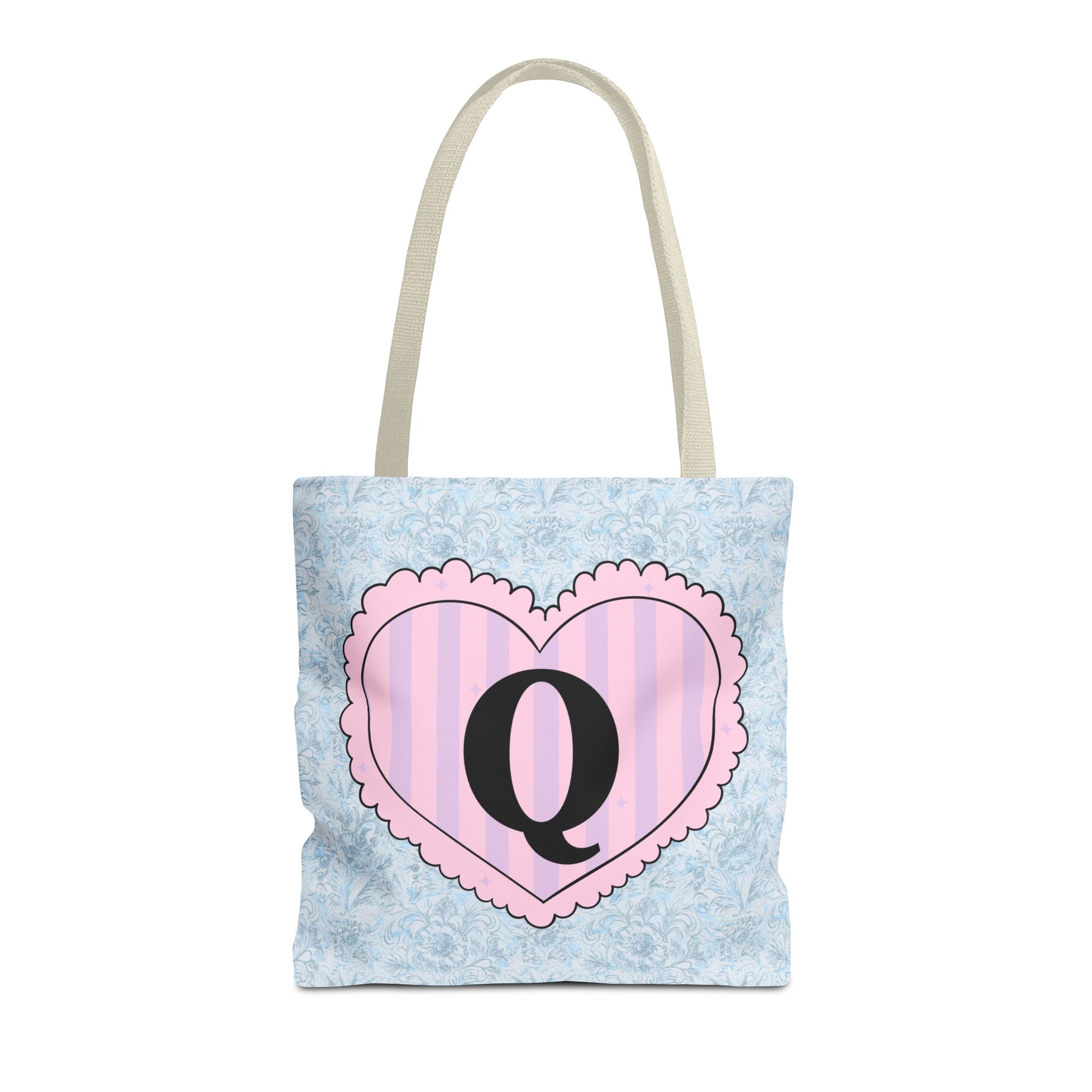 Colorful Plaid Tote Bag with Initial for Best Friend or Sister, Cute Striped Floral Tote Bag with Heart, Tote Bag with Letter: Q - Opal and June