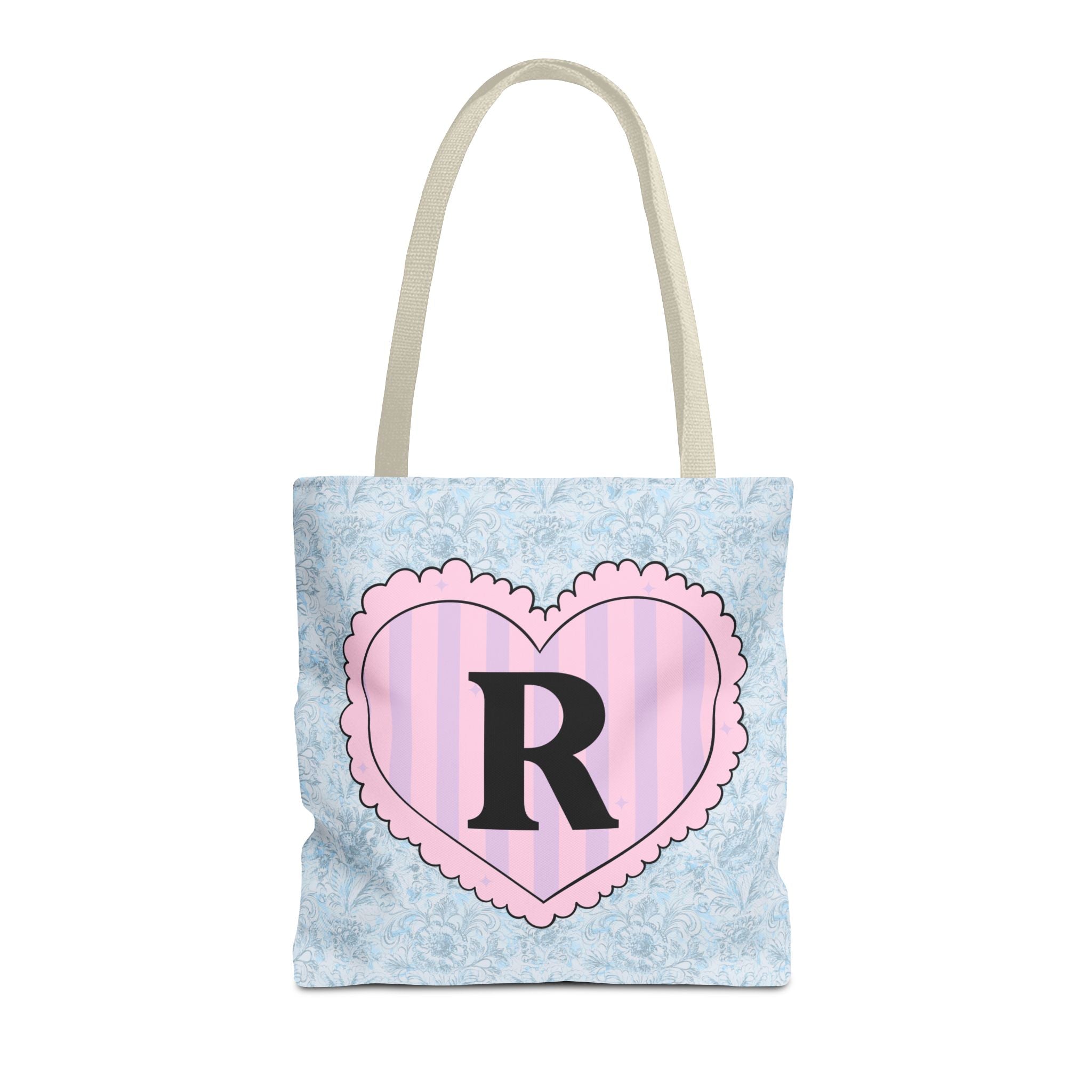 Colorful Plaid Tote Bag with Initial for Best Friend or Sister, Cute Striped Floral Tote Bag with Heart, Tote Bag with Letter: R - Opal and June