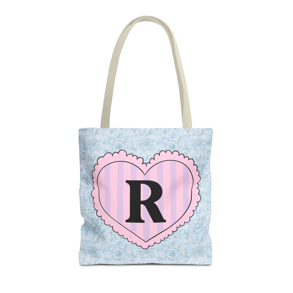Colorful Plaid Tote Bag with Initial for Best Friend or Sister, Cute Striped Floral Tote Bag with Heart, Tote Bag with Letter: R - Opal and June