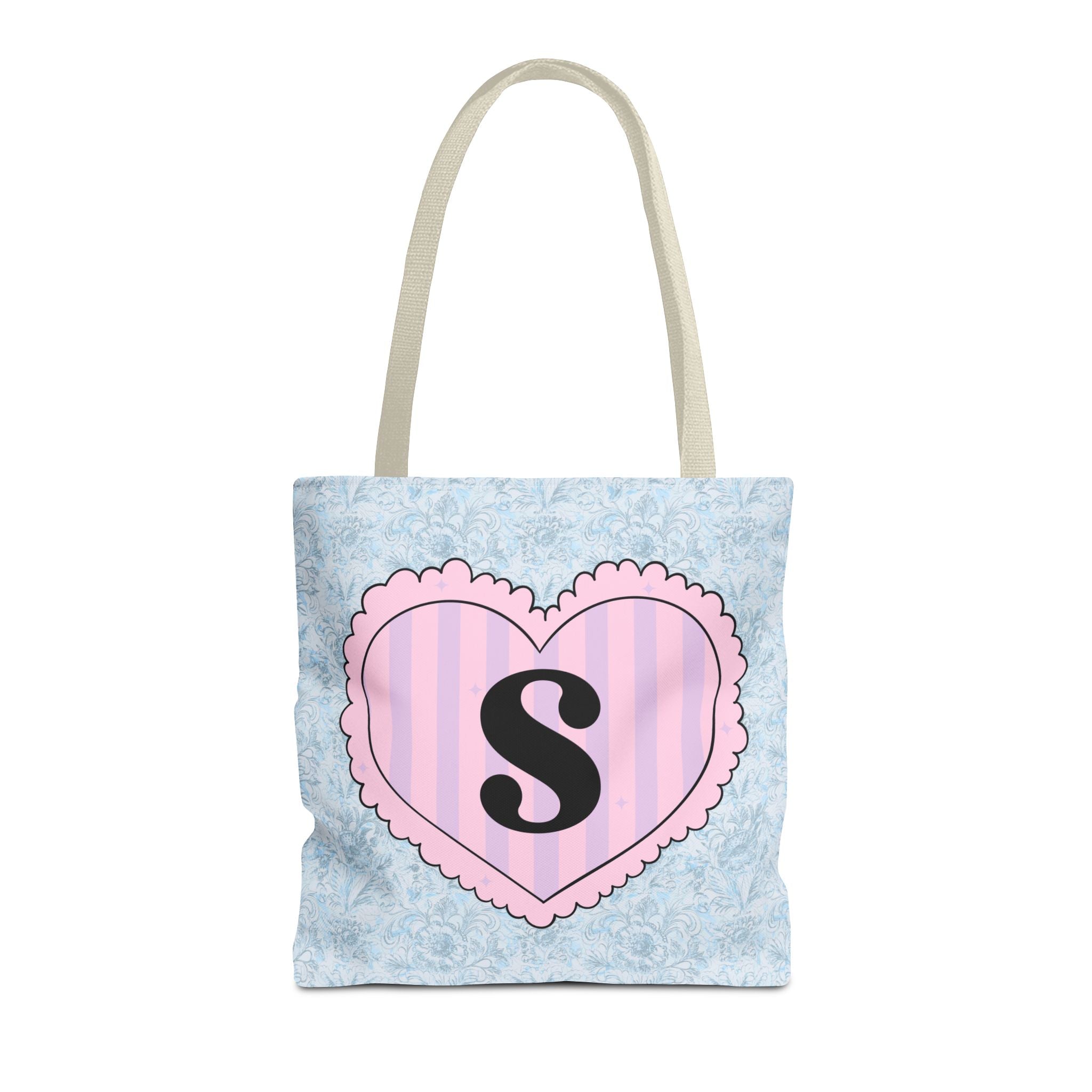 Colorful Plaid Tote Bag with Initial for Best Friend or Sister, Cute Striped Floral Tote Bag with Heart, Tote Bag with Letter: S - Opal and June