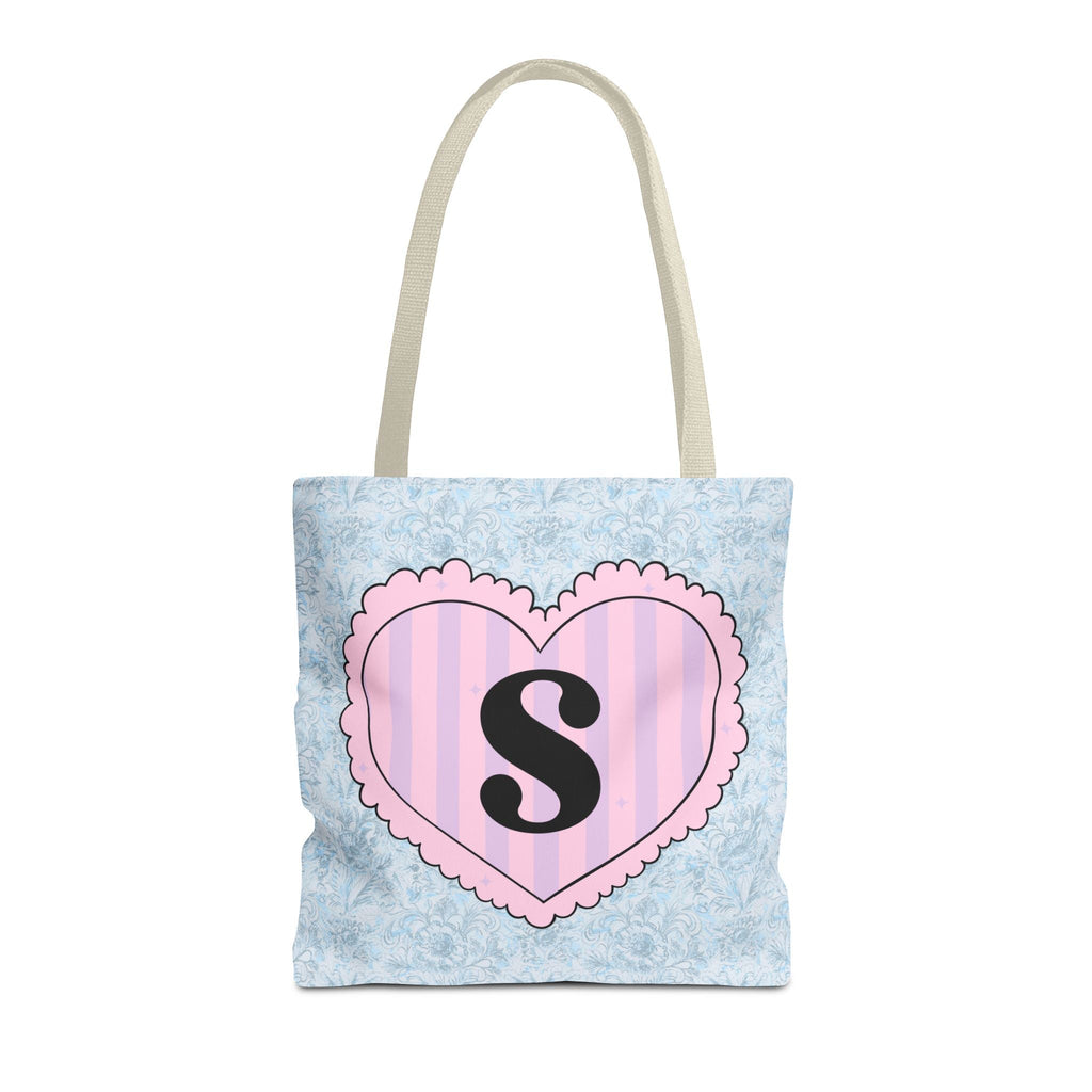 Colorful Plaid Tote Bag with Initial for Best Friend or Sister, Cute Striped Floral Tote Bag with Heart, Tote Bag with Letter: S - Opal and June