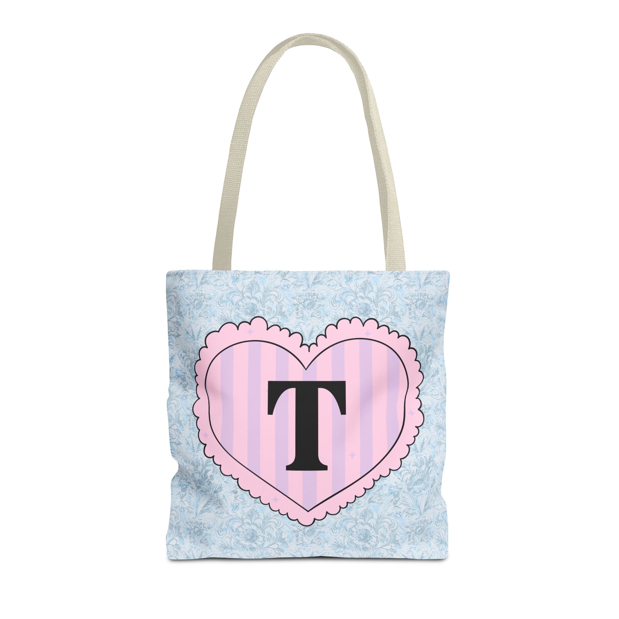 Colorful Plaid Tote Bag with Initial for Best Friend or Sister, Cute Striped Floral Tote Bag with Heart, Tote Bag with Letter: T - Opal and June