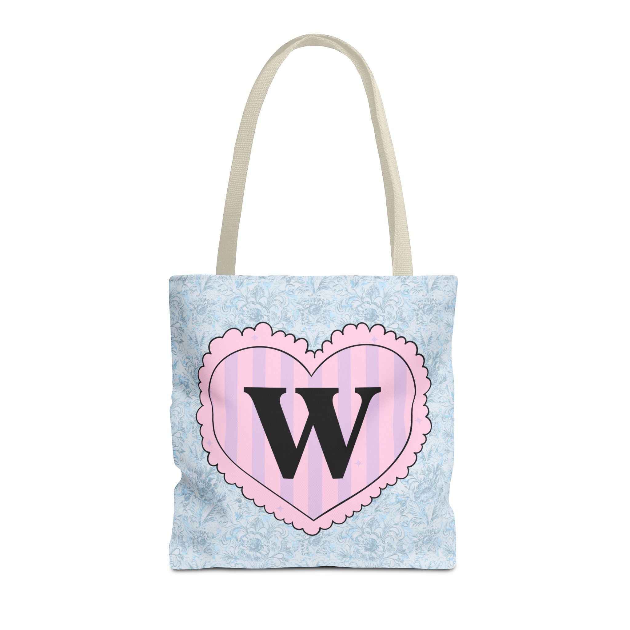 Colorful Plaid Tote Bag with Initial for Best Friend or Sister, Cute Striped Floral Tote Bag with Heart, Tote Bag with Letter: W - Opal and June