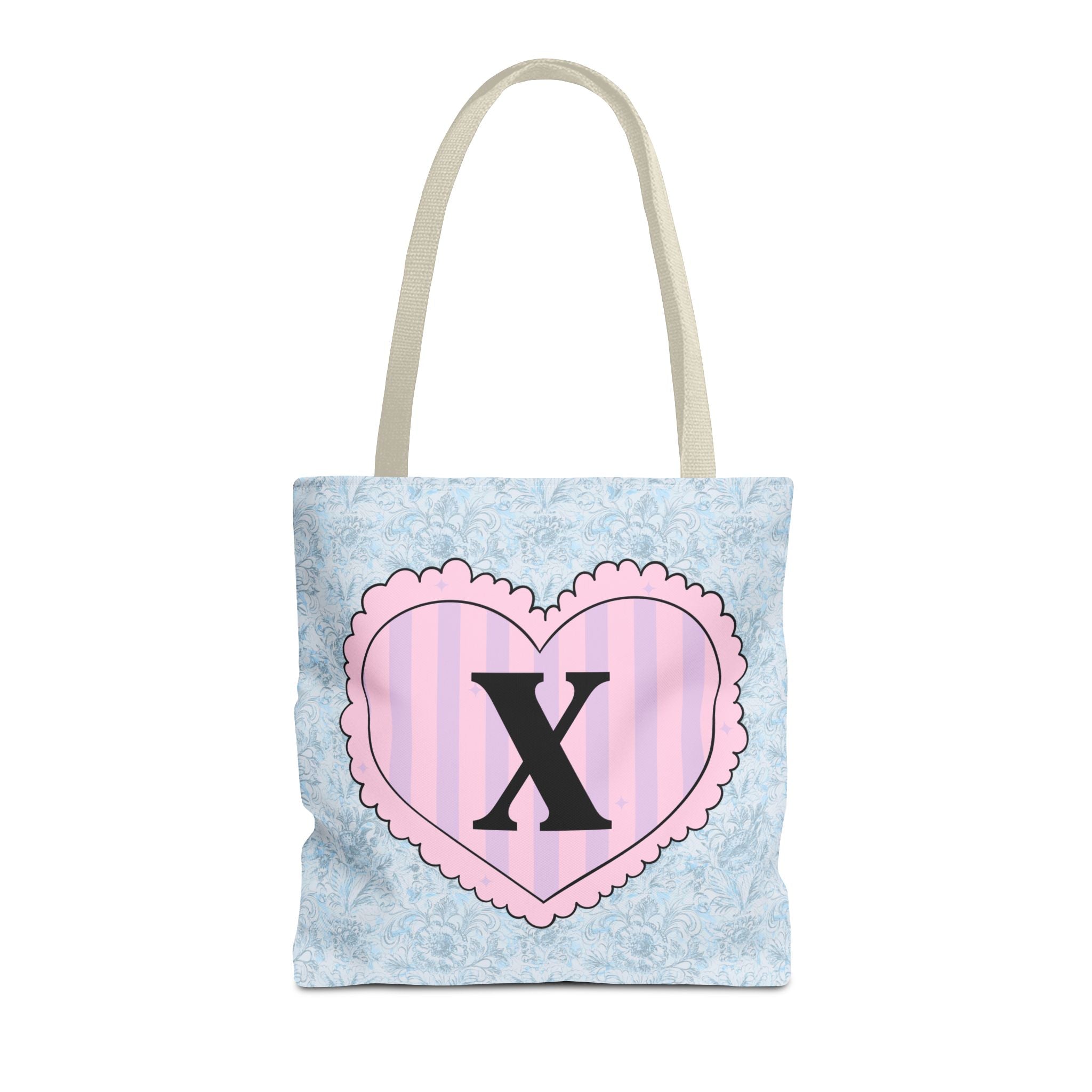 Colorful Plaid Tote Bag with Initial for Best Friend or Sister, Cute Striped Floral Tote Bag with Heart, Tote Bag with Letter: X - Opal and June